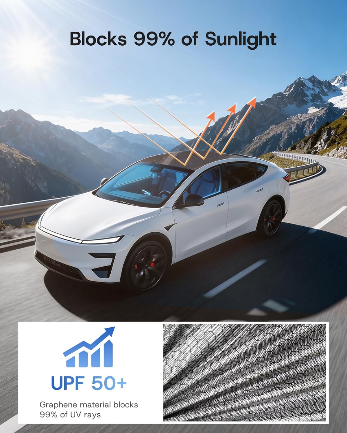Upgrade Sunshade Roof for Tesla Model Y Juniper 2025 2026, [Graphene Coatings & UPF 50+ & No-Sag] OEM-fit Precision Heat Insulation Glass Sunroof Cover for Tesla Model Y Accessories, Black, 2PCS