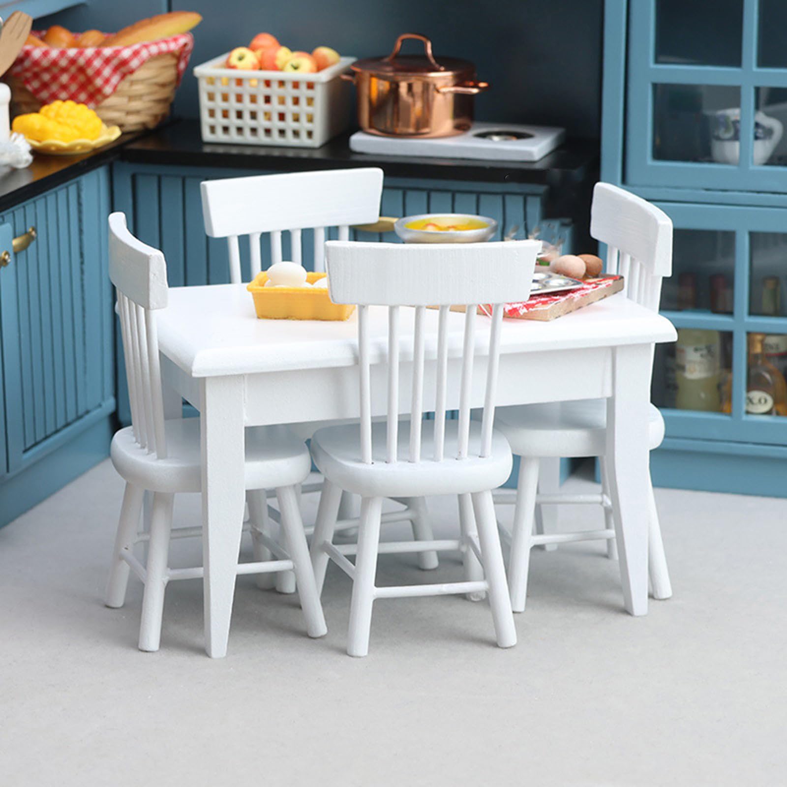 Set da cucina contemporanea per bambole, 8 pezzi, mobili compatti in legno, con tavolo e sgabelli, set da cucina per casa