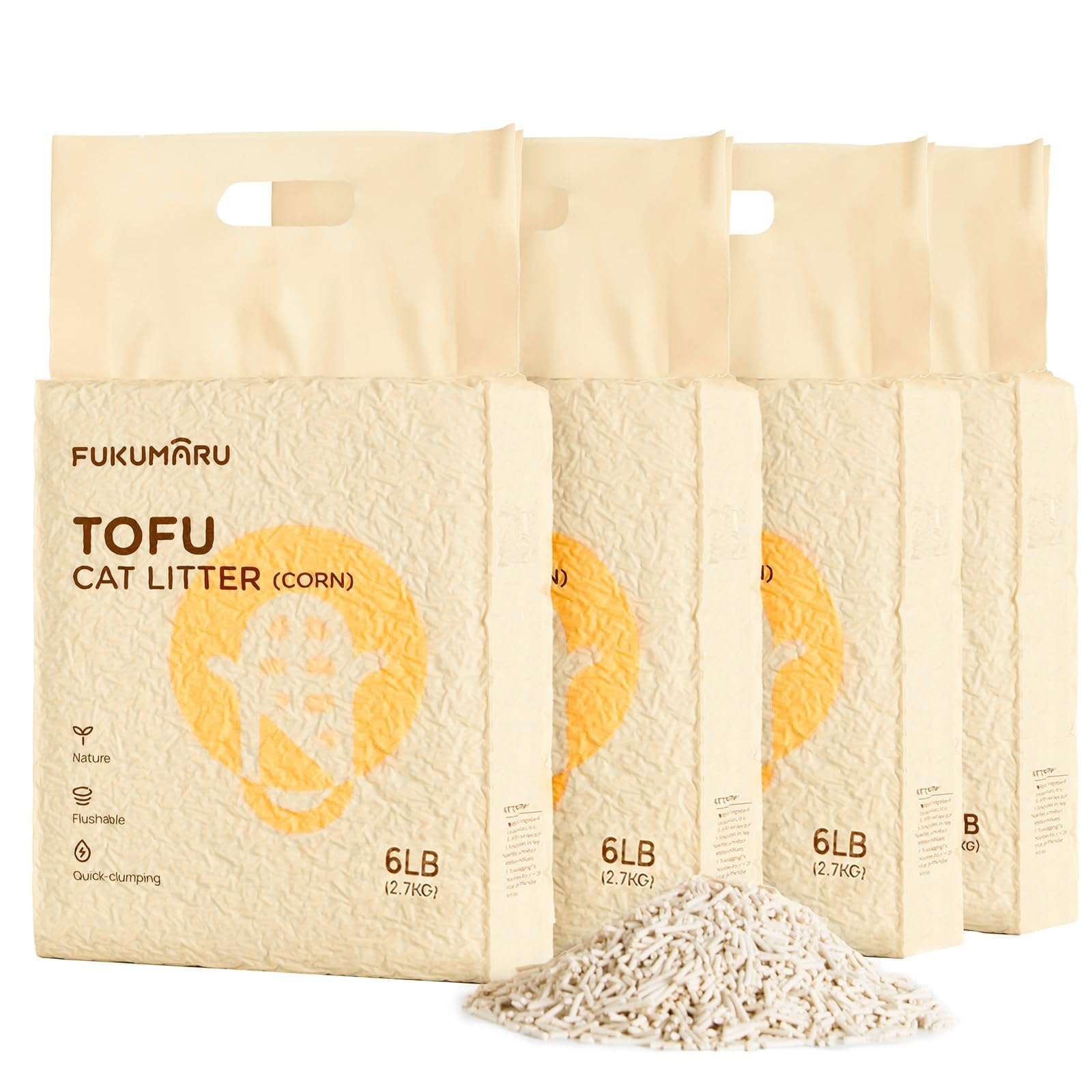 Tofu Cat Litter, 10.8 kg, Quick Clumping Litter for Cats, Mixed Corn Pellets, Dust-free and Easy Clumping, Odour Control, Rinses in the Toilet, Low Residue