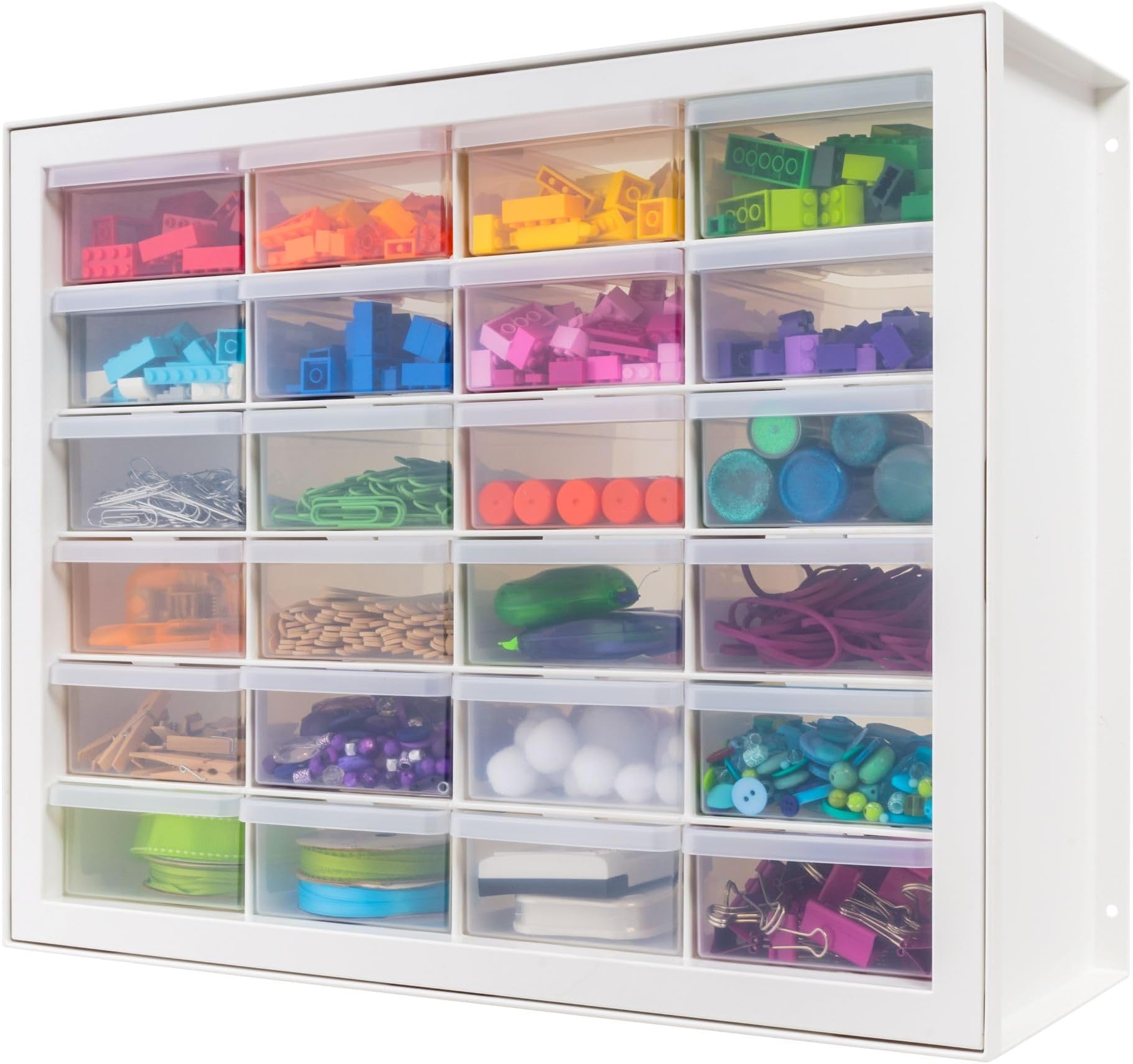 IRIS USA Plastic Drawer Storage Organizer, 24-Drawer Teacher Toolbox Bead Small Parts Organizer Cabinet for Hardware Crafts Nuts Bolts Tools Sticker Home Business Scrapbook Art Hobby Garage - White