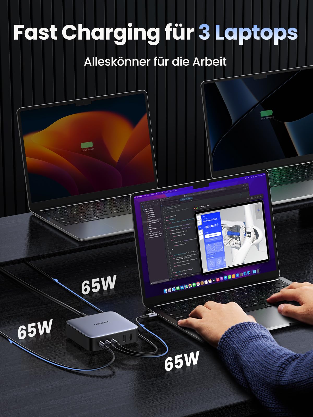UGREEN Nexode Ladegerät 200W USB C PD Netzteil 100W+100W 6-Ports GaN Charger Mehrfach kompatibel mit MacBook Pro/Air M2 2022, iPhone 17 Pro Max/16, Galaxy S25 Ultra, S24