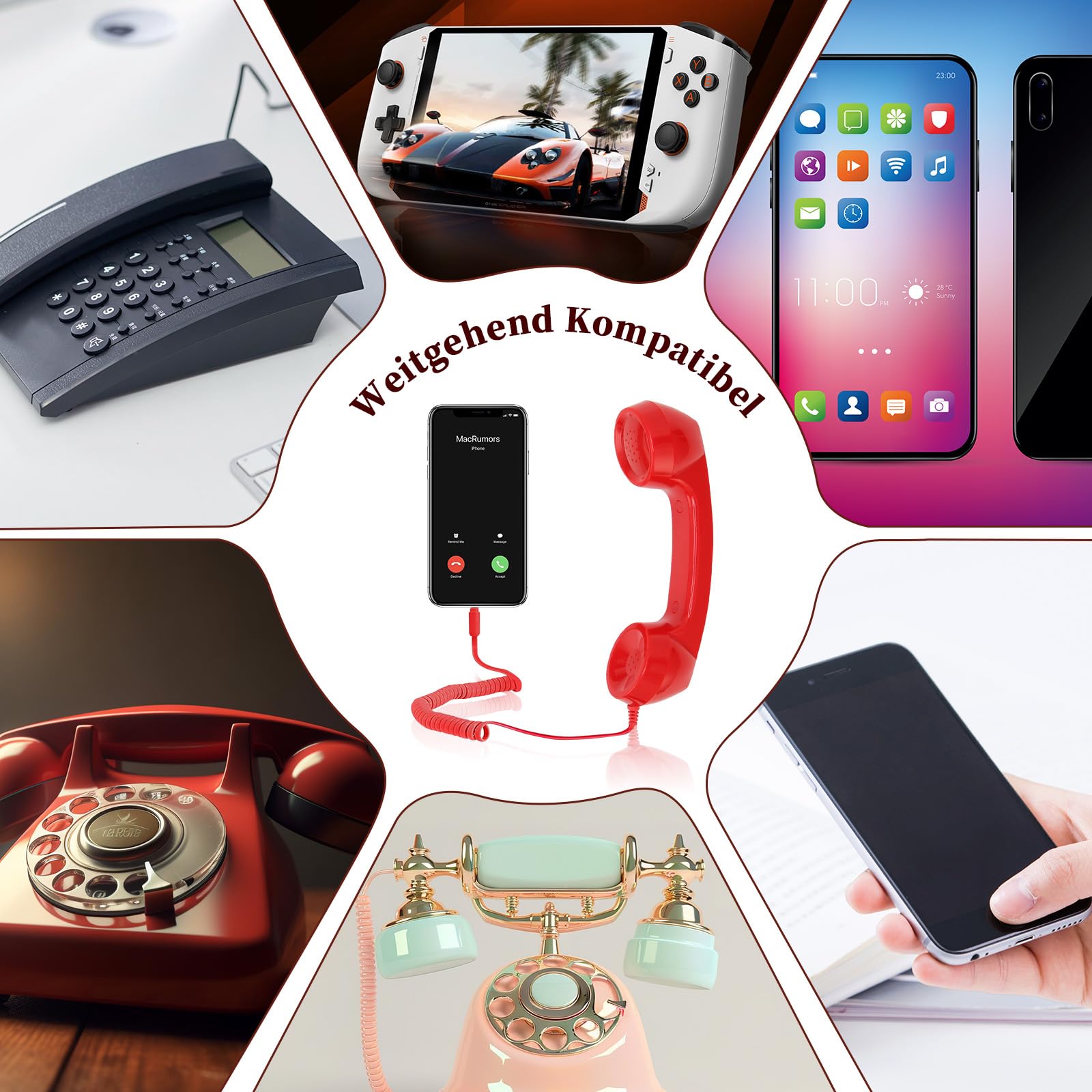 Telefono retrò fisso, telefono cordless regolabile, volume telefonico con selettore e suoneria, telefono antico, decorazione per la casa (bianco