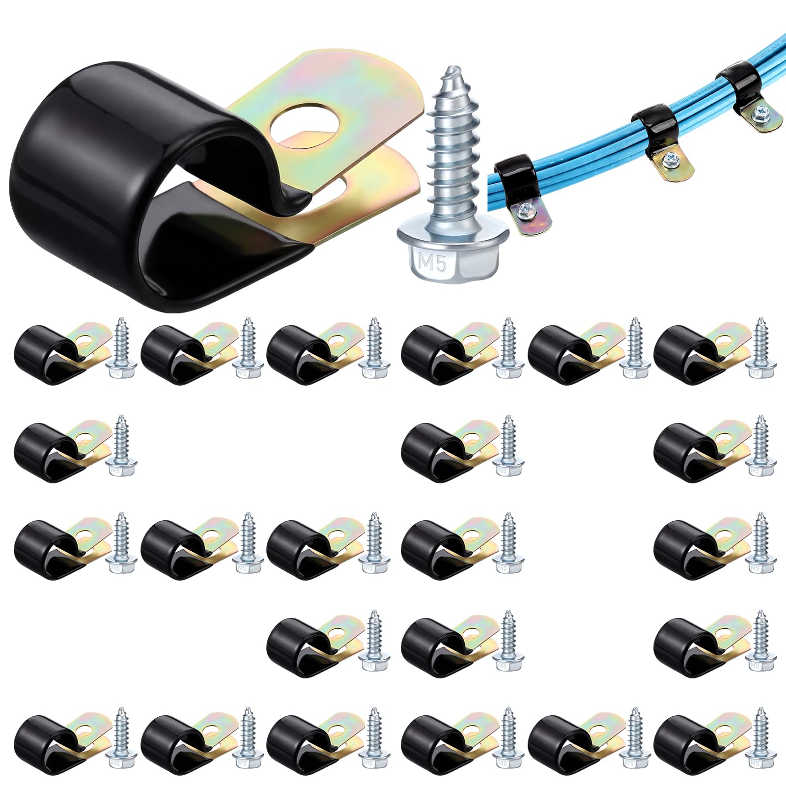Tandefio 50 Pcs 1/2" Stainless Steel Cable Clamp with Screw Rubber Coated