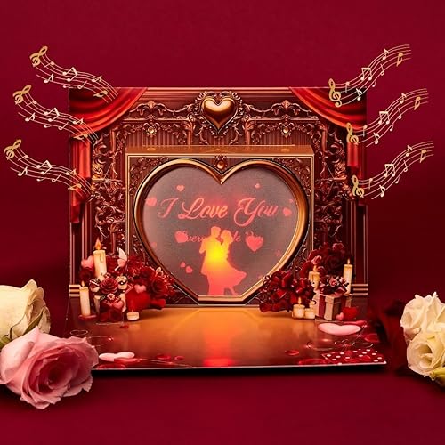 Projection 3D Pop Up Card with Music & Lights, Romantic - Paper Anniversary Gifts For Her