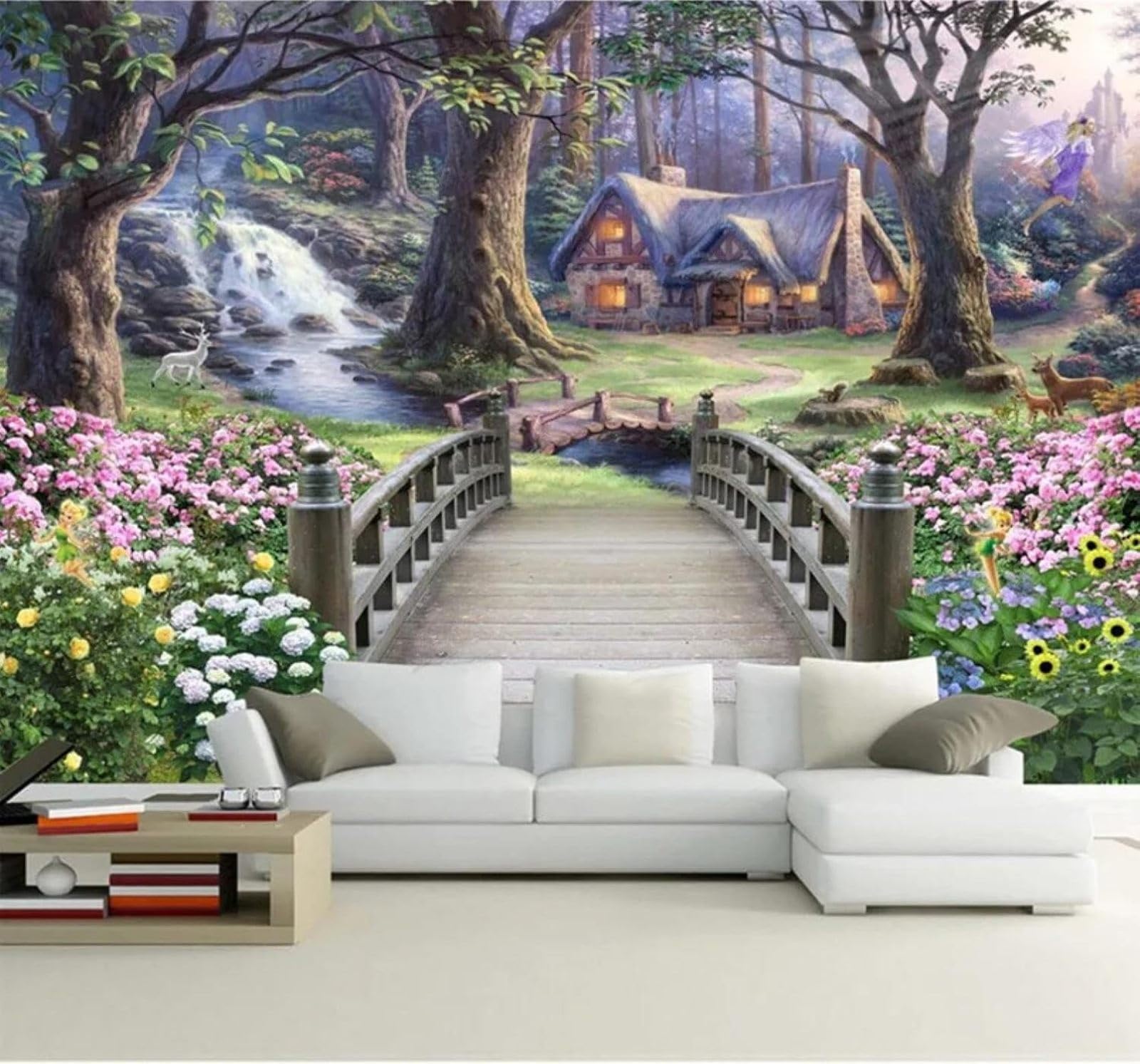 Xlming 150Cm×105Cm(B×H) Ethereal Dreamlike Garden Wooden Bridge Landscape 3D Wallpaper Luxury Home Dining Decor Paste Sofa Living Room The Wall For Bedroom Mural-150Cm×105Cm