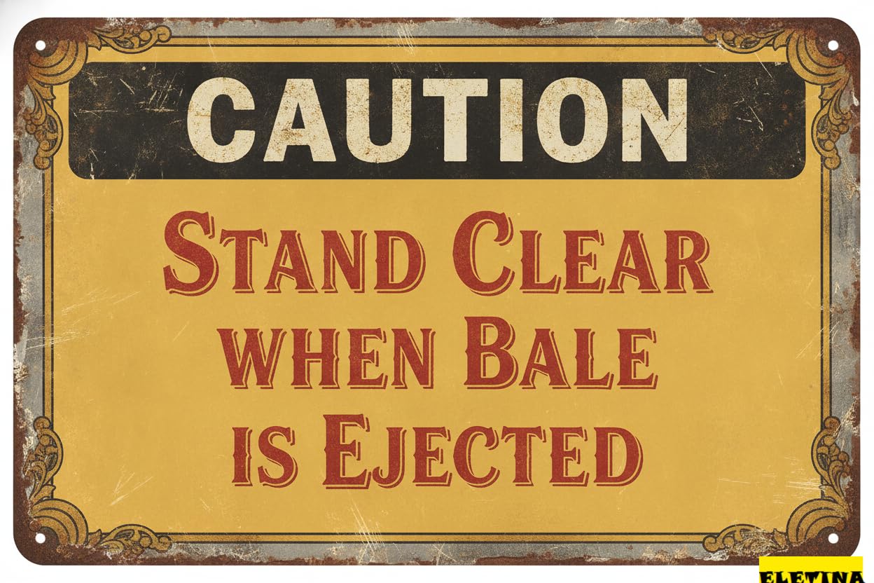 Personalized Sign for Man Cave Baler Safety - Caution Stand Clear When Bale Is Ejected Compliance - Osha & Ansi Compliant Machine Warning Metal Tin - 8x12in Private Property Decorative