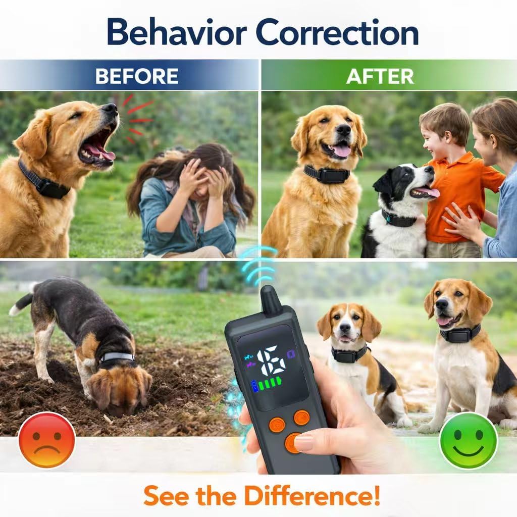 Shock Collars, 5000FT Dog Training Collar with Remote, IPX7 Waterproof E-Collar Featuring Beep, Vibration, Shock, No-Shock Mode, fit for Small Medium Large Dogs Black