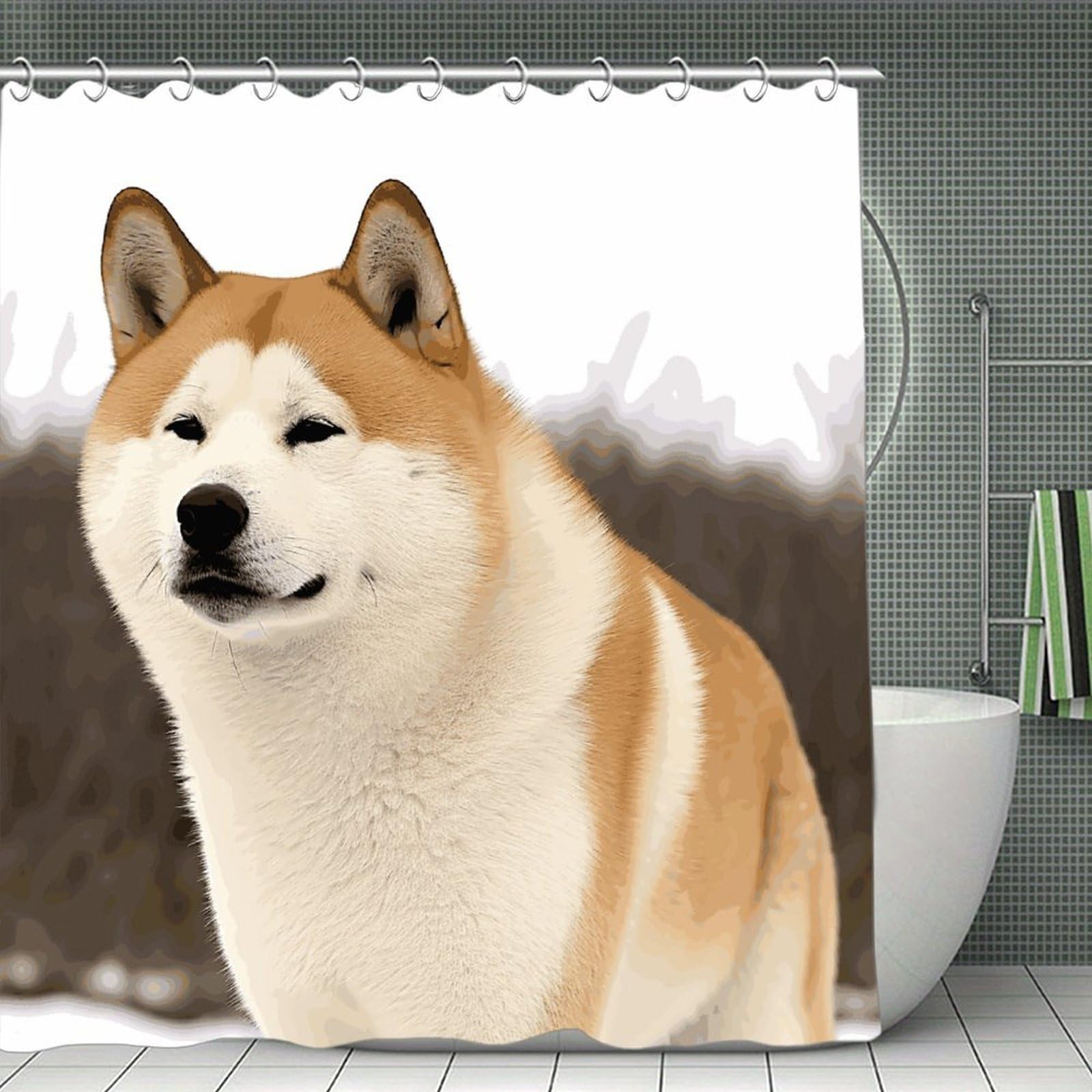 MUSM Akita Shower Curtain with Hooks Durable Thick Waterproof Bathroom Shower Curtains Fashion Funny Magic Decor Bath Curtains for Bathtub Shower Partition 71"x71"