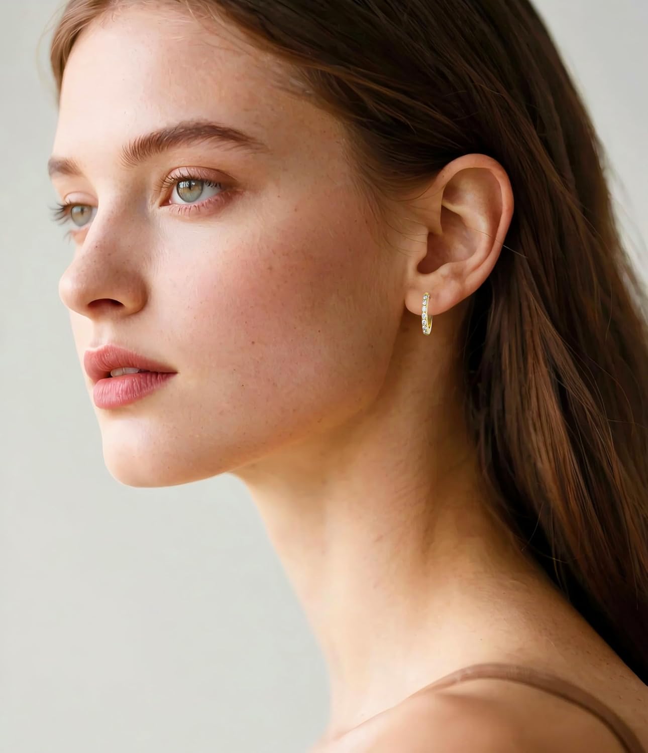 14K Gold Hoop Earrings for Women Hypoallergenic Lightweight Small Huggie Hoops with Round Cubic Zirconia 12mm 14mm 16mm 20mm 25mm 30mm