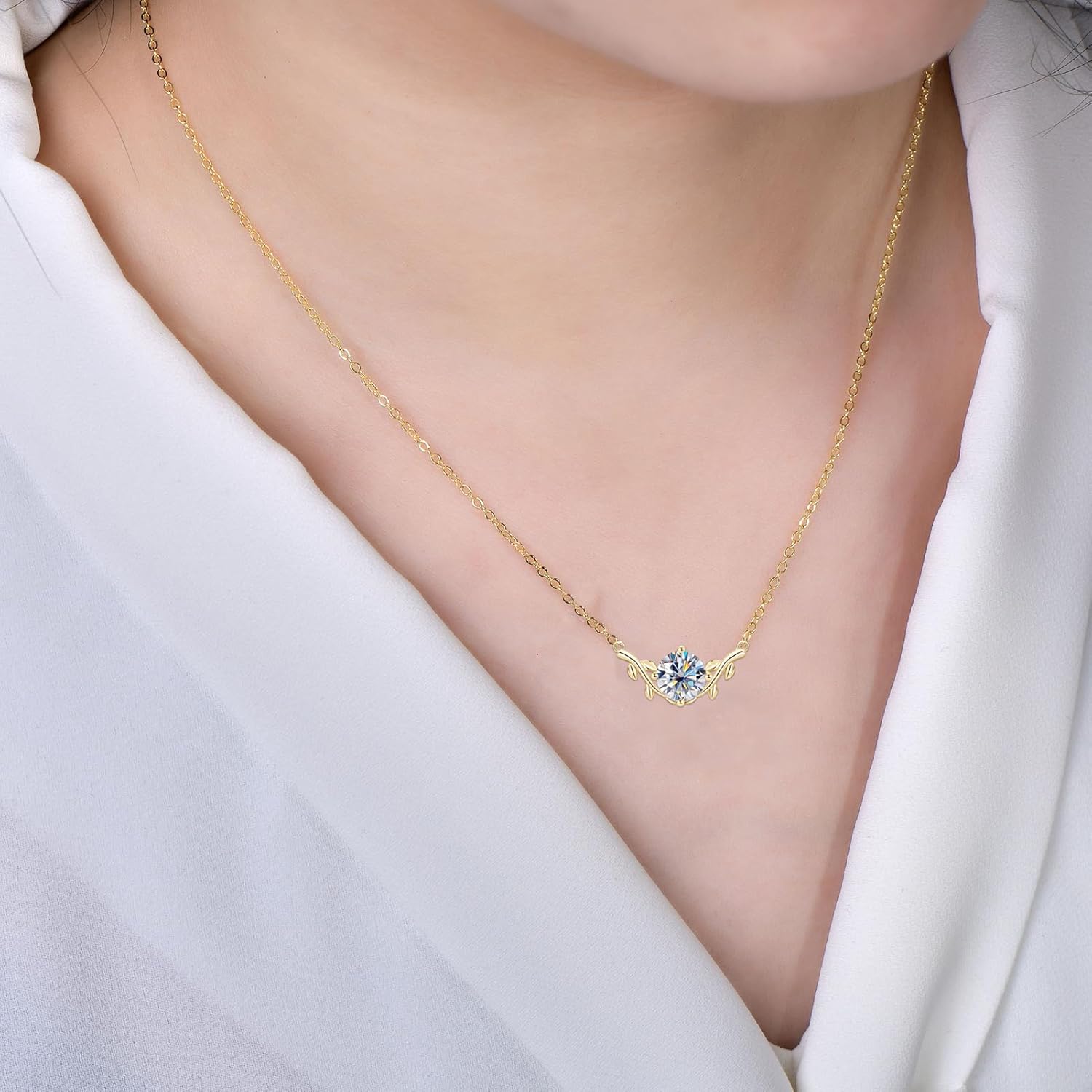 2CT Moissanite Pendant Necklace for Women, 8mm D Color VVS1 Lab Created Imitation Diamond 14K Gold Filled Vine Pendant for Wife Mon Birthday Jewelry Gifts