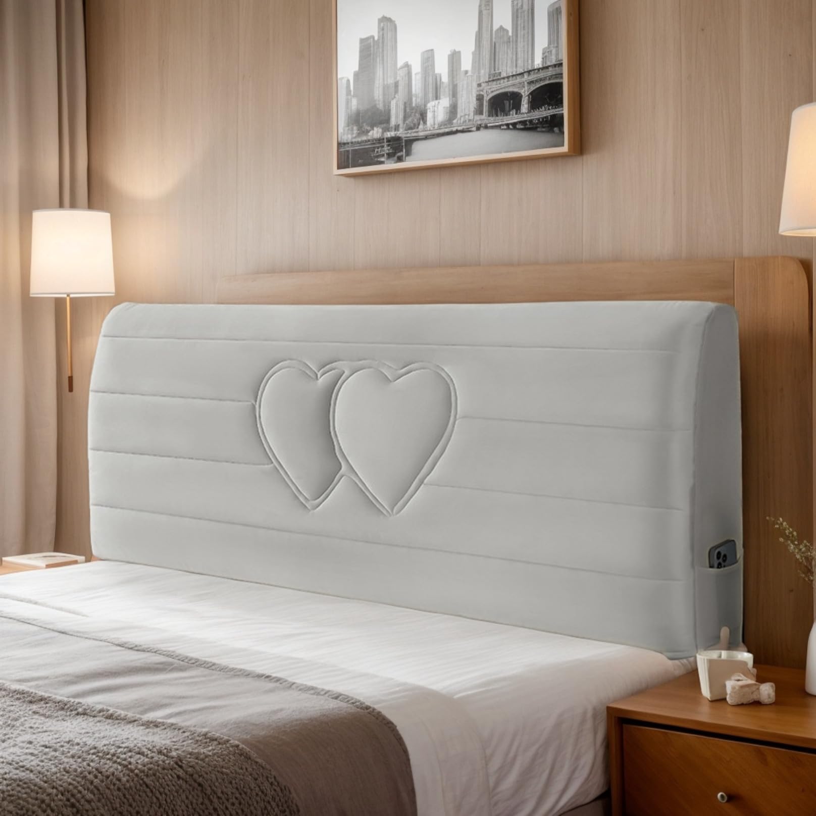 DOSYCOVUR Soft Velvet Headboard Cover for Single Double King Size Beds Thickened Washable Cushion Headboard Protector Full Cover Dustproof Modern Bedside Cover,Grey 1,150cm