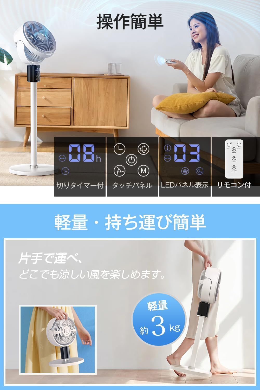Amazon | サーキュレーター DCモーター 3D 首振り 【2025年新