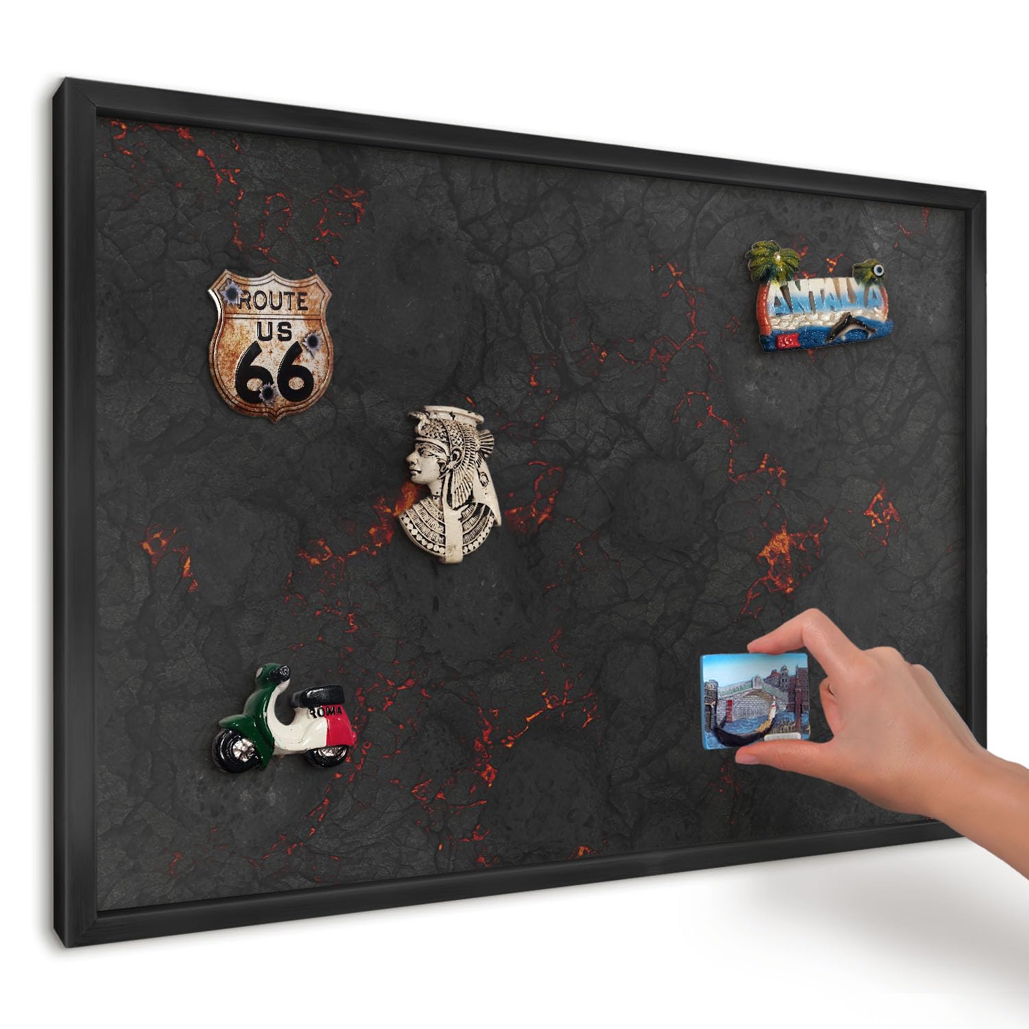 Tablero Imanes de Viaje 60x40 cm | Marco Negro | lava volcánica