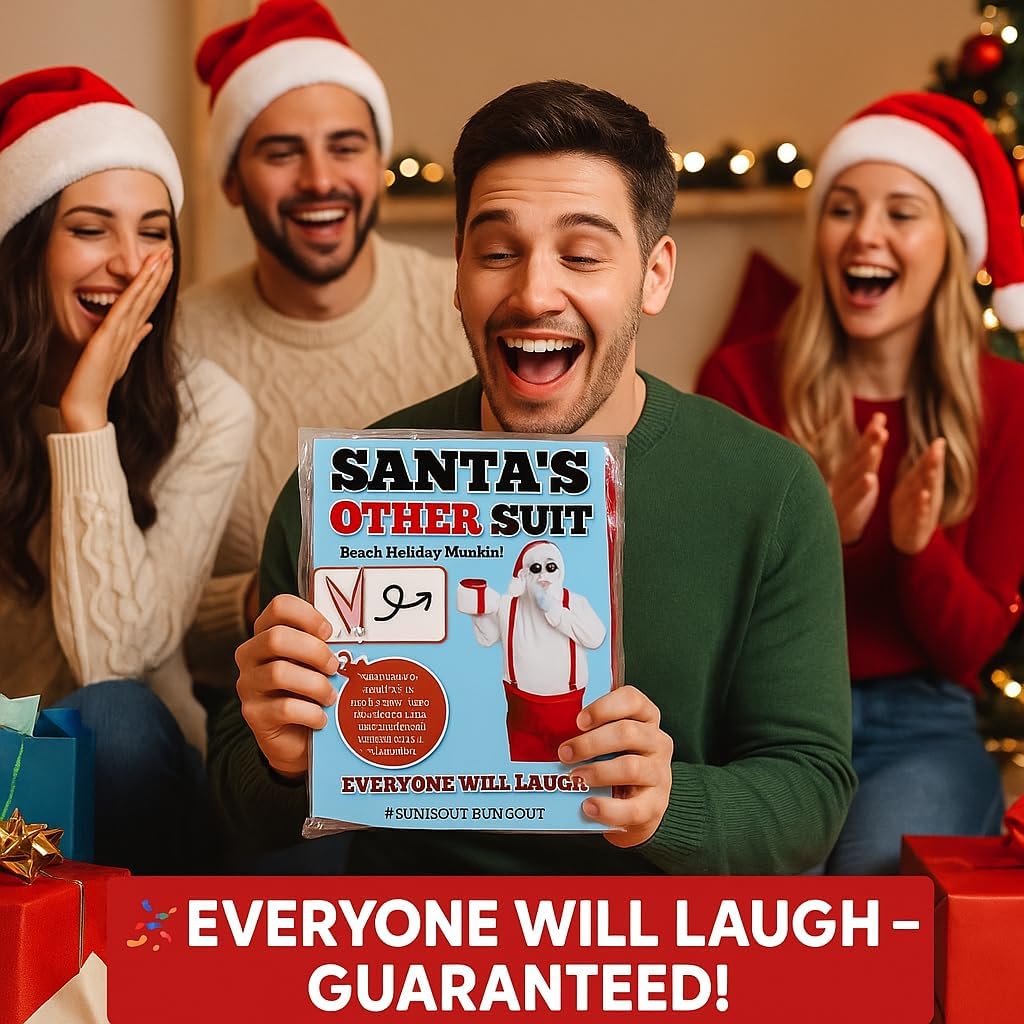 Santa’s Other Suit – Funny Christmas Mankini Gag Gift for Men, Hilarious Holiday Swimsuit, White Elephant, Secret Santa, Stocking Stuffer OSFM