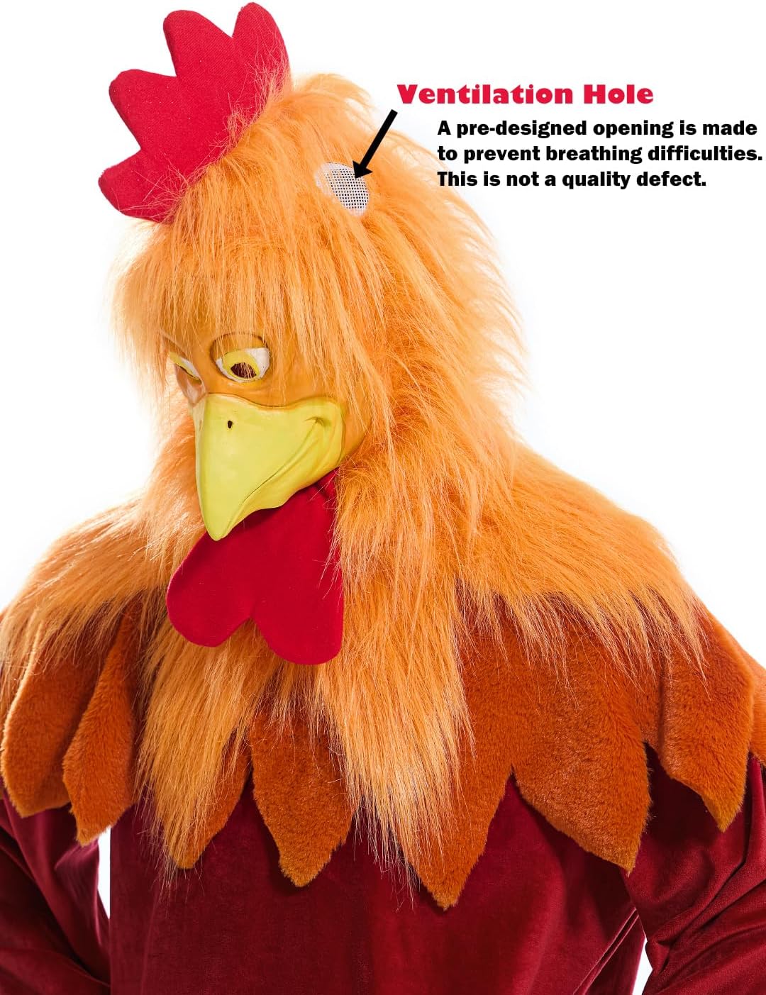 Adult Deluxe Chicken Costume, Red Rooster Jumpsuit with Wings Tail and Headgear, Funny Animals Costume for Halloween Thanks Giving Day Dress-Up Party, One Size
