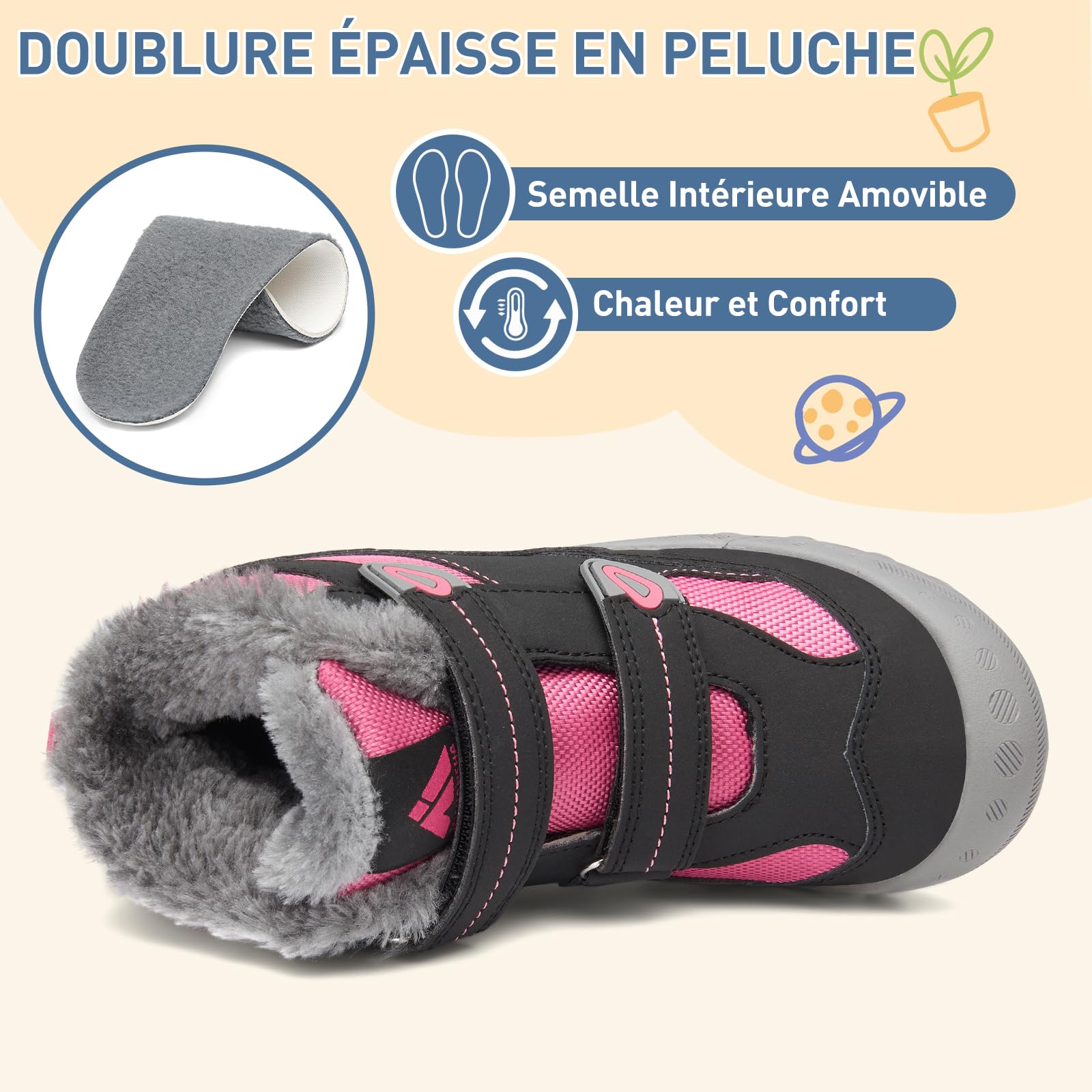 Mishansha Bottes d'hiver pour fille - Bottes d'hiver chaudes - Bottes de neige doublées - Imperméables