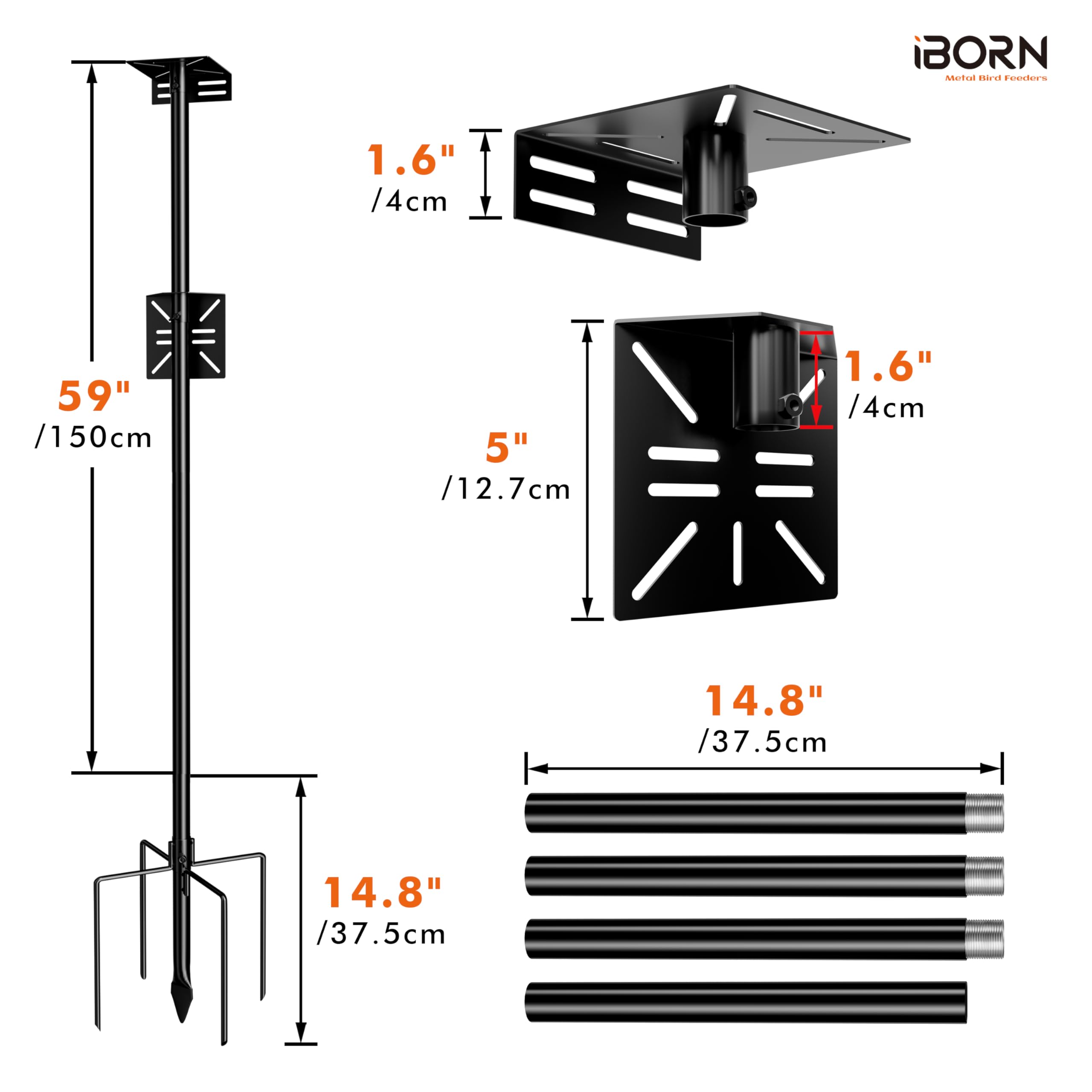 iBorn 3-in-1 Ständer mit Kamerahalterung für Vogelfutterspender – Stabiler Outdoor-Mast, höhenverstellbar bis 63 Zoll, universelle Halterung für intelligente Futterspender & Vogelhäuser