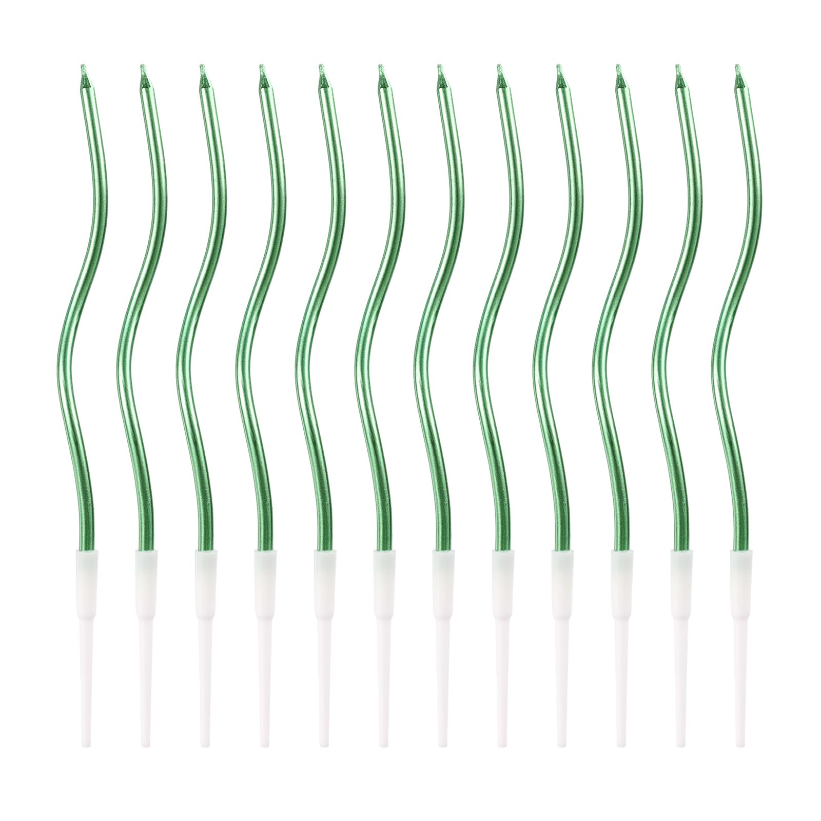 12pcs Twisty Spiral Cake Candles with Holders, Twist Slim Long Birthday Cake Candles Cupcake Decoration with Stand for Birthday Party Wedding Anniversary (Green)