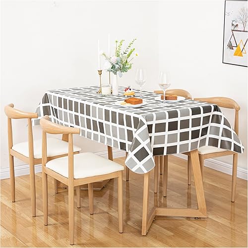 Miniatura 9 de FIFTY FEET Mantel rectangular de 84 x 60 pulgadas, mantel de vinilo con respaldo de franela para mesas rectangulares impermeable, cubierta de mesa