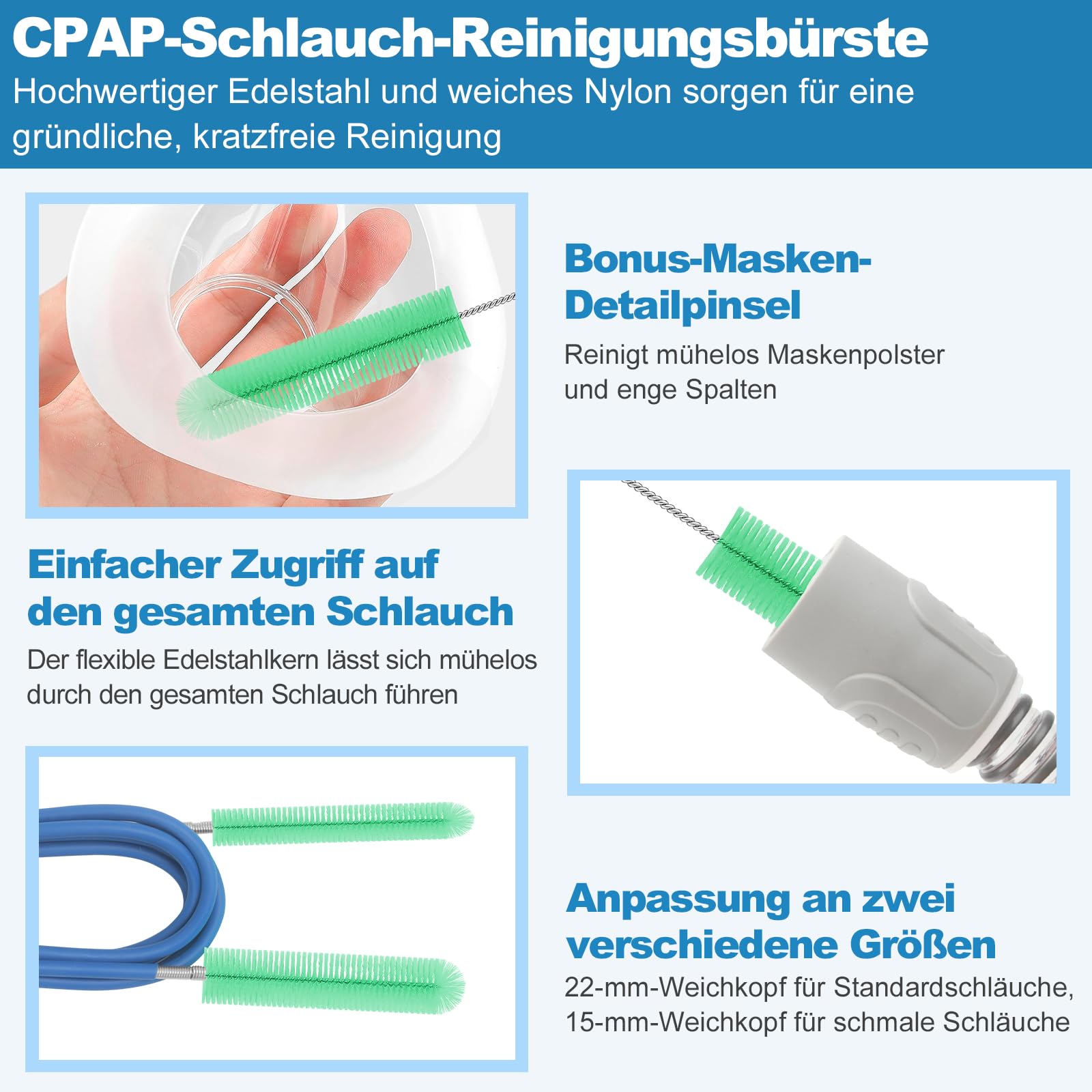 9-teiliges CPAP Reinigungsset – Schlauchtrockner mit 10 Geschwindigkeitsstufen, faltbare 8,3L Waschschüssel, 2,1m Schlauchbürste, Maskenbürste & Doppel-Halter – Kompatibel mit 15mm & 22mm Schläuchen