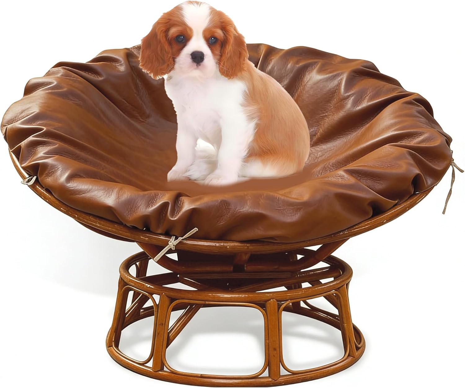 Pet Friendly Papasan Cushion Cover, Waterproof & Scratch-Resistant Faux Leather, 55Inch Papasan Chair Cushion Cover for Indoor Outdoor Use, Easy Clean for Dogs & Cats (Espresso Brown, 50in)