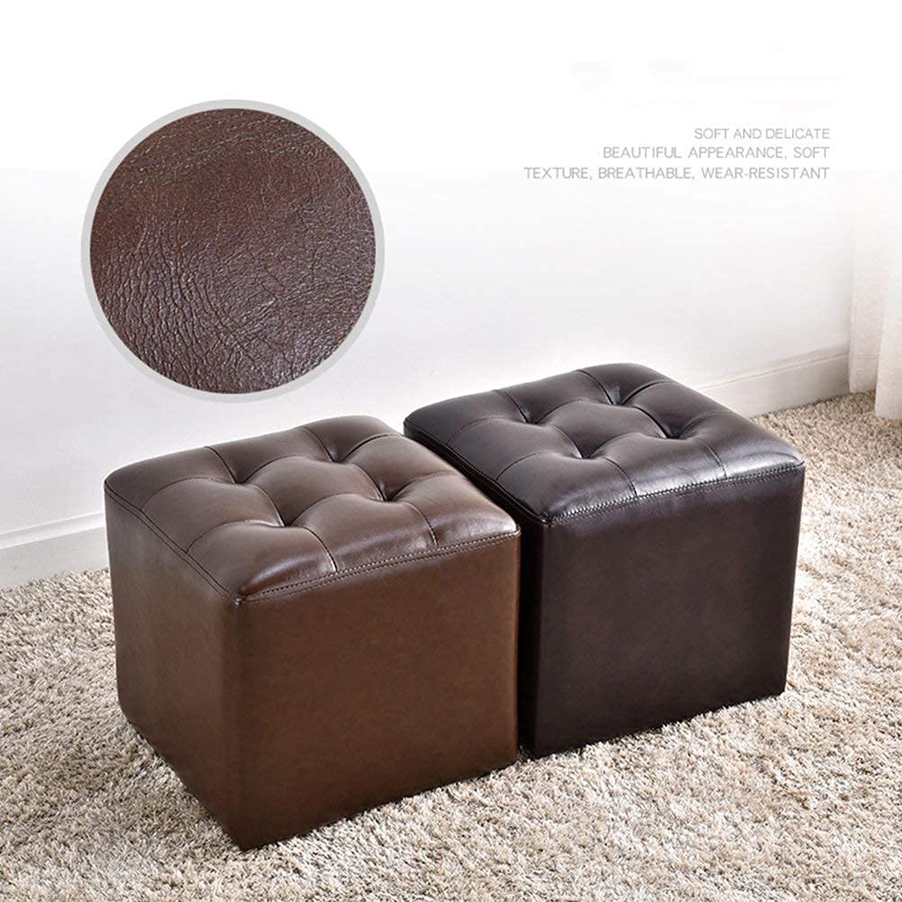 Kunstleder-Ottomane, Würfel, gepolsterter Fußhocker, Couchtisch, Sofa, Fußstütze, Hocker, Sitzfläche, braun, 35,6 x 35,6 x 33 cm