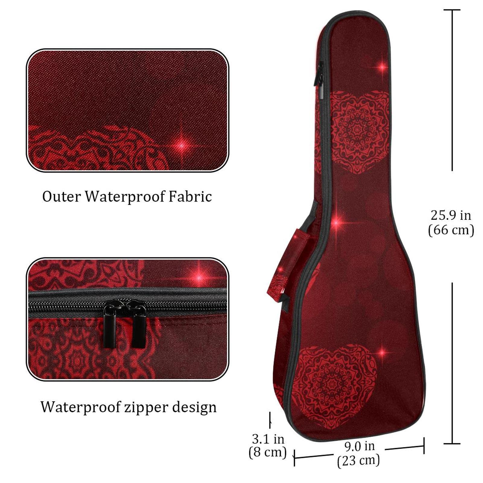 Gigbag für Tenor-Ukulele, wasserdicht, gepolsterter Rucksack, ideal für Sopran-Konzert (53 / 61 cm), rote dekorative Valentinstag-Herzen