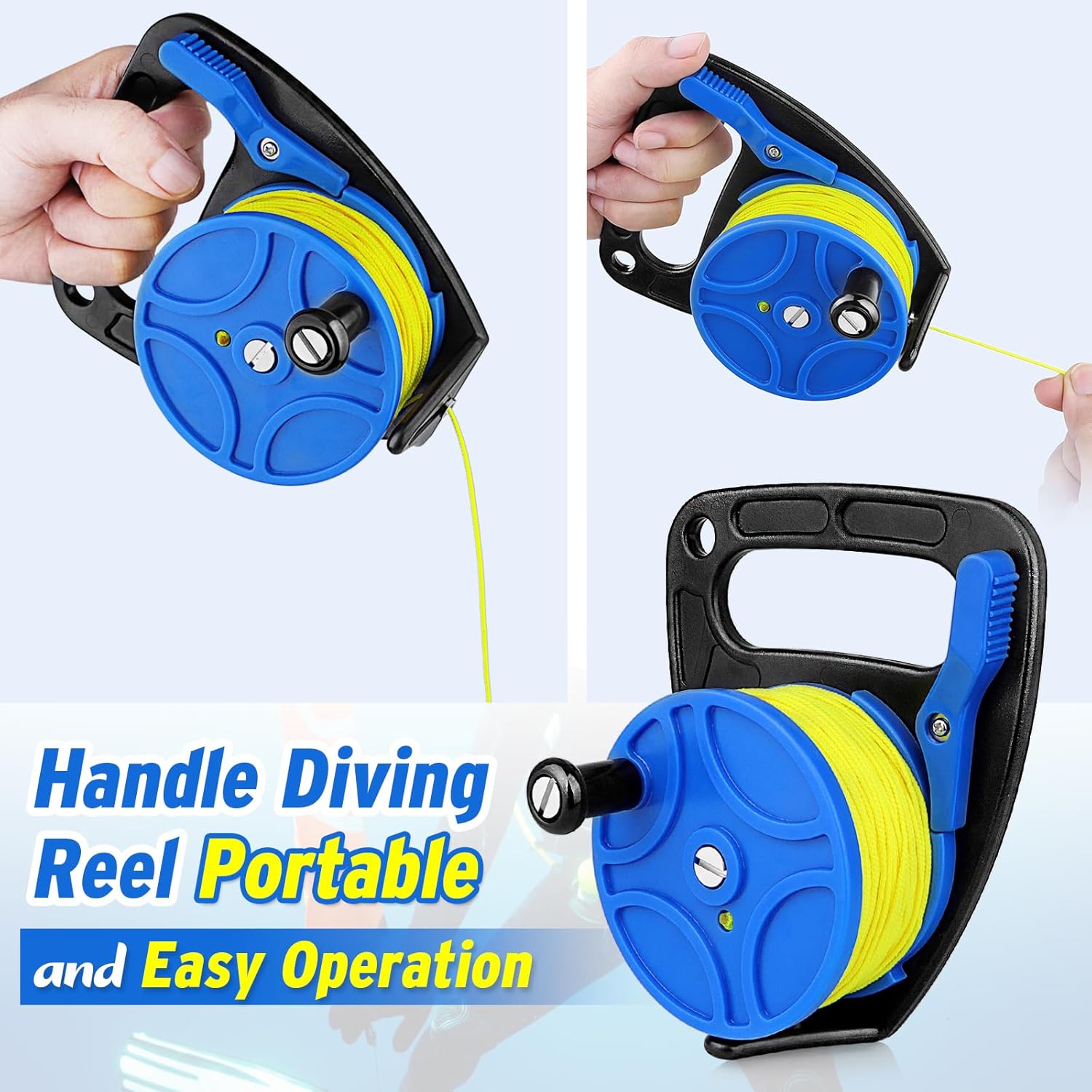 270ft/83m Scuba Dive Reel, Portable Safety Handle Diving Reel with Thumb Stopper, High Visibility Line Spool Reel for Cave, Wreck, Drift Diving, Spear Fishing, Kayak Anchor, SMB, Buoy Sausage