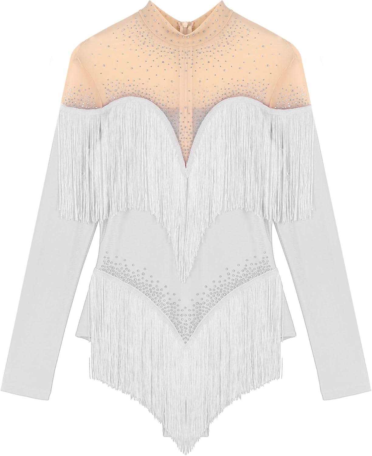 Women's Long Sleeve Sheer Mesh Patchwork Latin Dance Costume Leotard Tango Jazz Dance Leotard
