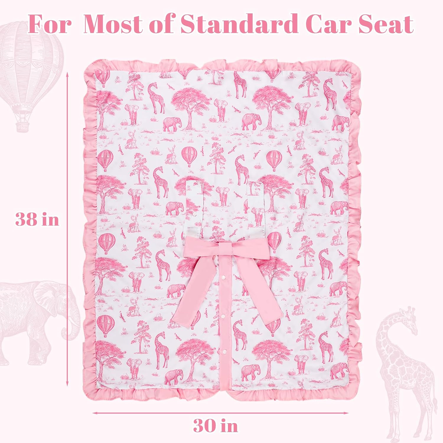 TANOFAR Ruffle Baby Girls Car seat Cover, Peekaboo Opening Car Seat Cover for Babies, Soft and Breathable Infant Carrier Canopy, Multi-use Baby Carrier, Pink Animal