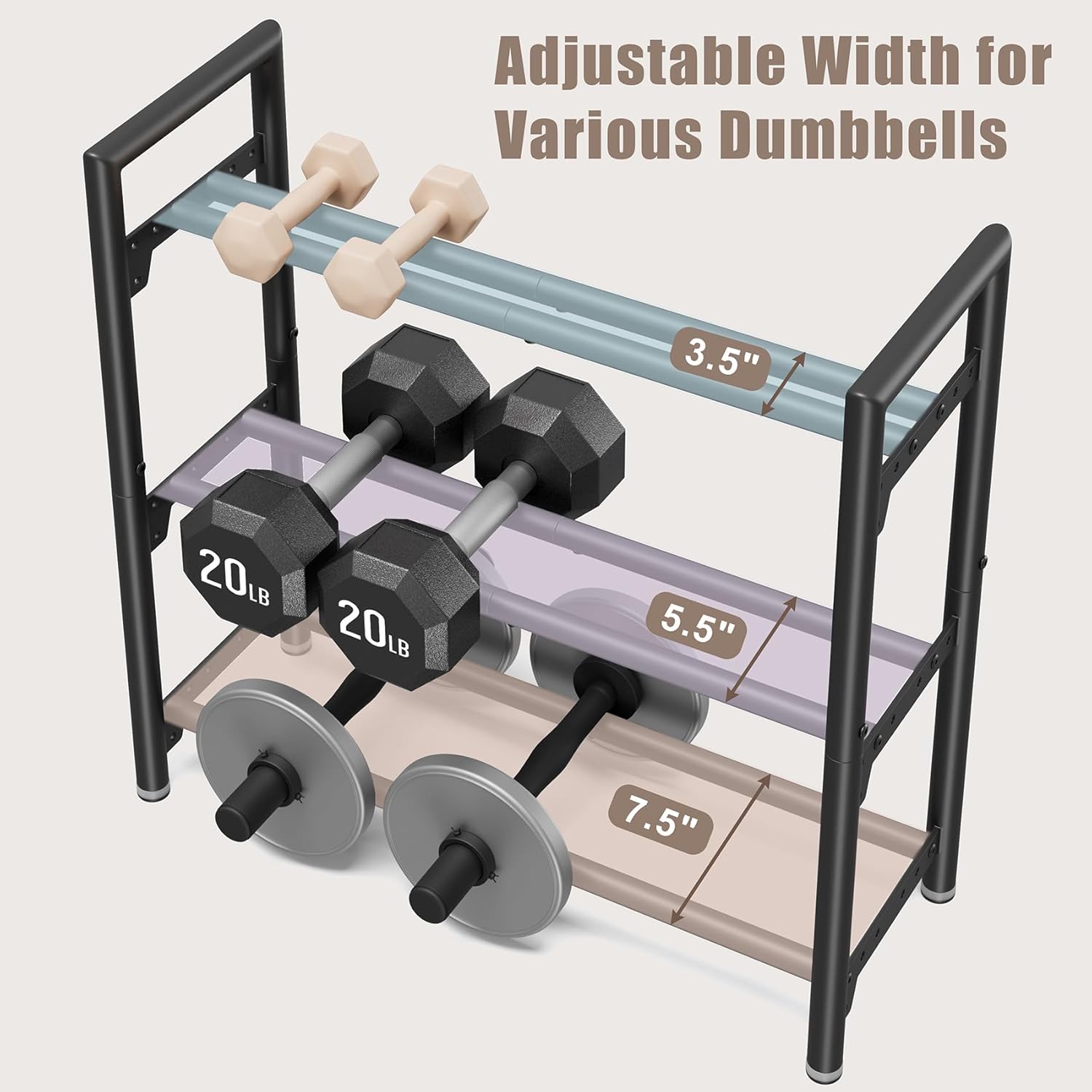Dumbbell Rack Stand Only, 400LBS Capacity Weight Rack for Home Gym Storage, Adjustable Weight Storage Racks, Heavy-Duty Kettlebell Rack