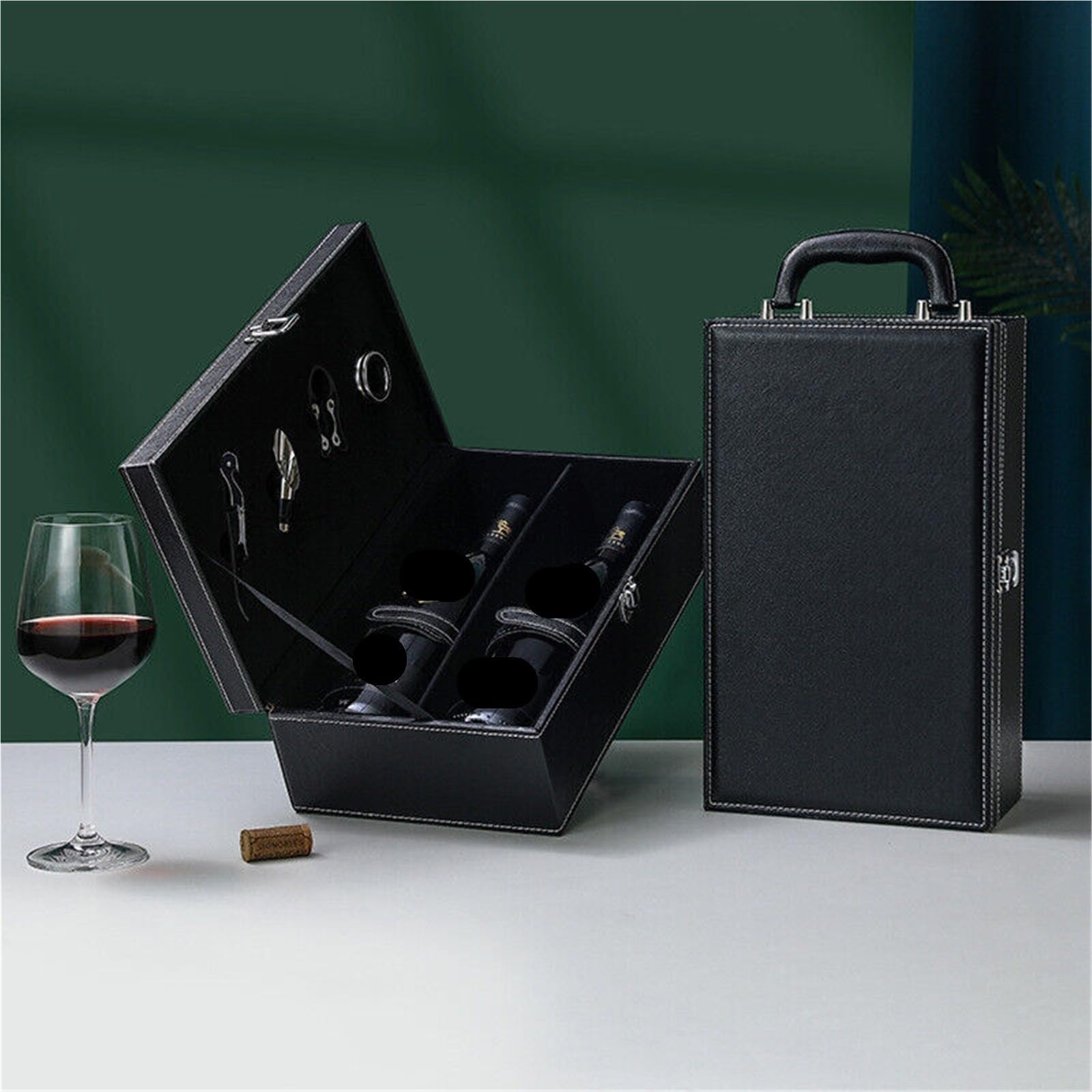Caja de Cuero PU for Botellas Vino, Organizador Almacenamiento el hogar, Soporte Transportar, Caja, Tinto para Botellas de Vino(Black03)