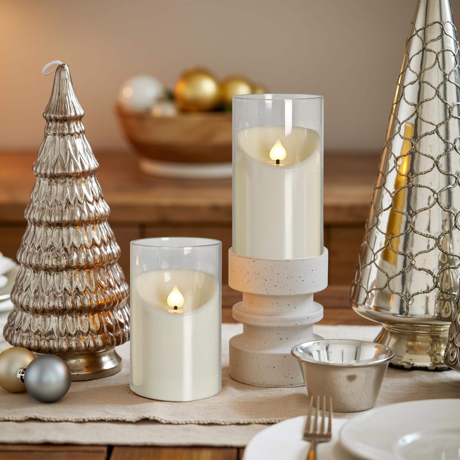 White flameless Candles with Remote-Controlled Timer, Battery-Operated Flickering Flame Candles, LED Pillar Candles, Perfect for Halloween, Christmas, and Home Decor, Set of 3