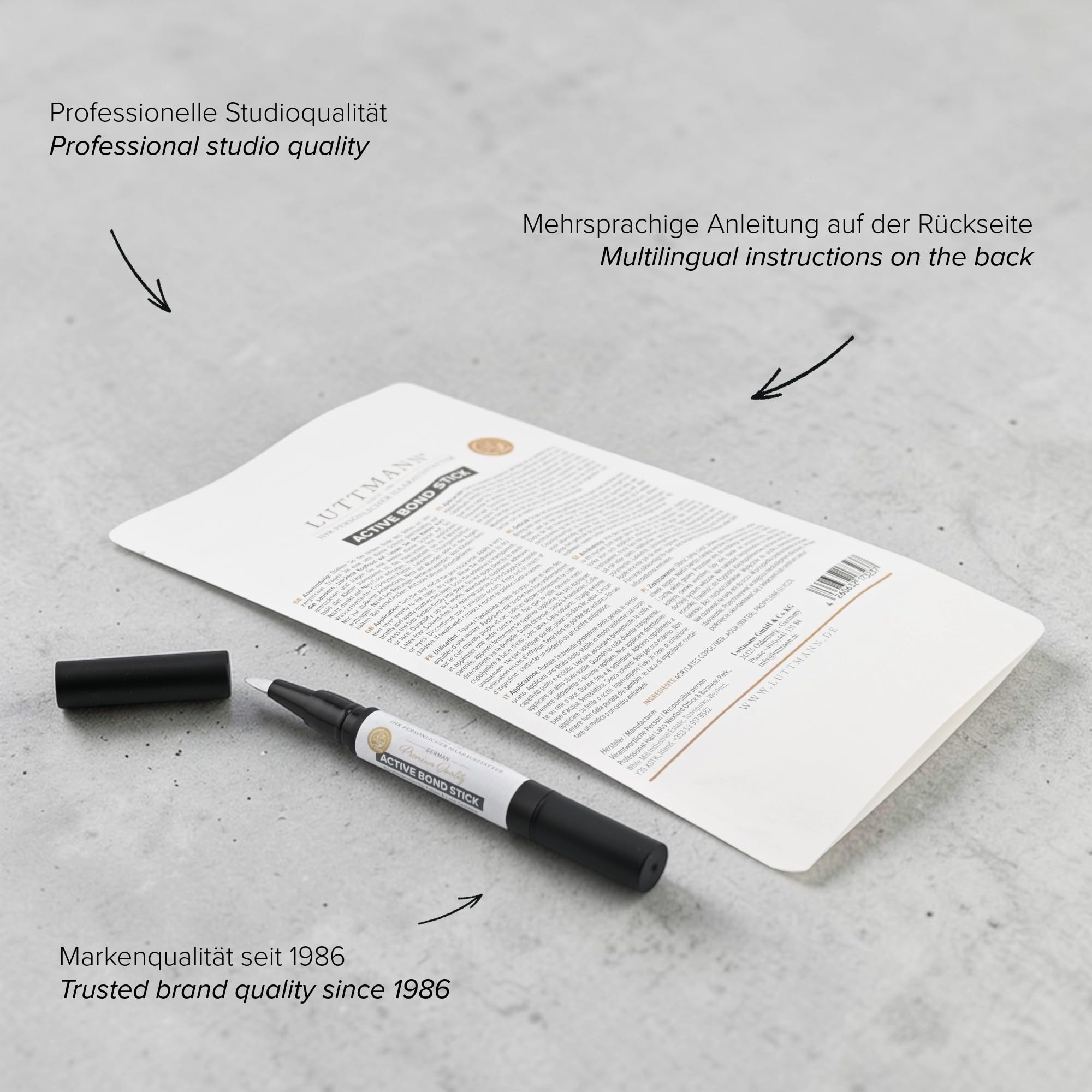 Active Bond Stick – klej do włosów w praktycznym patyczku obrotowym – zintegrowany precyzyjny pędzelek – idealny do przyklejania tupetów, systemów koronkowych i foliowych