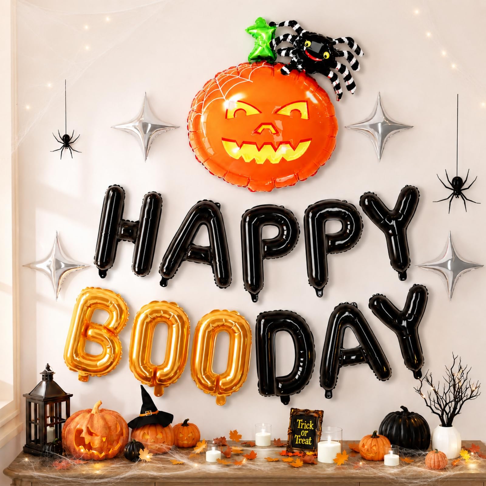 HAPPY BOO DAY Halloween Balloons, Orange Black Balloon for Birthday Decor