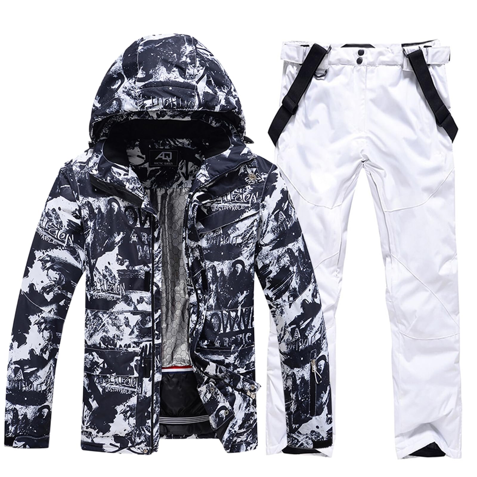 HOUZONIY Conjunto de traje de esquí para hombre, traje de nieve, cálido, resistente al viento, 2 piezas