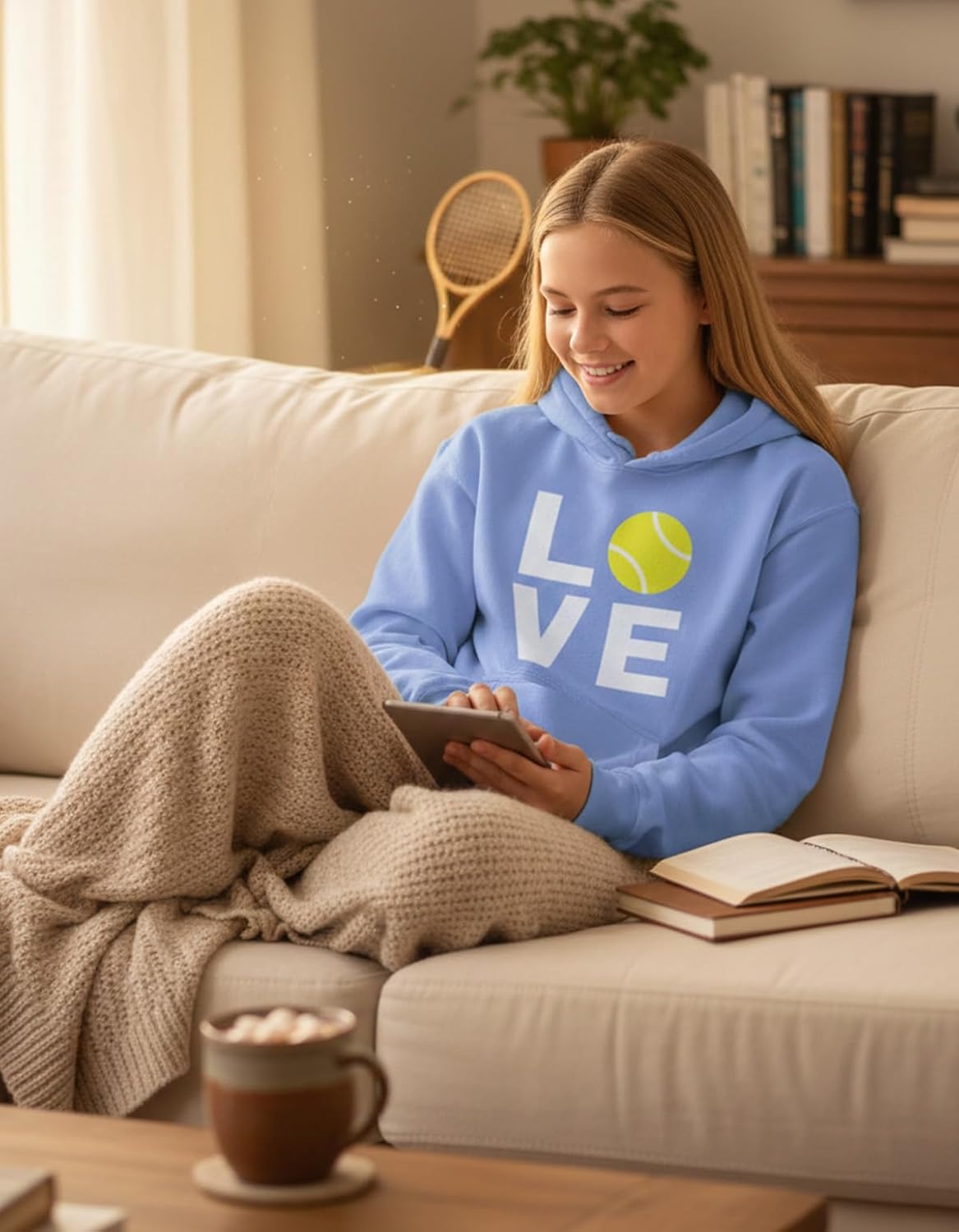 Tstars Love Tennis Hoodie Tennis Gift Idea for Players Coaches & Fans Sporty Hoodies for Women & Teen Girls