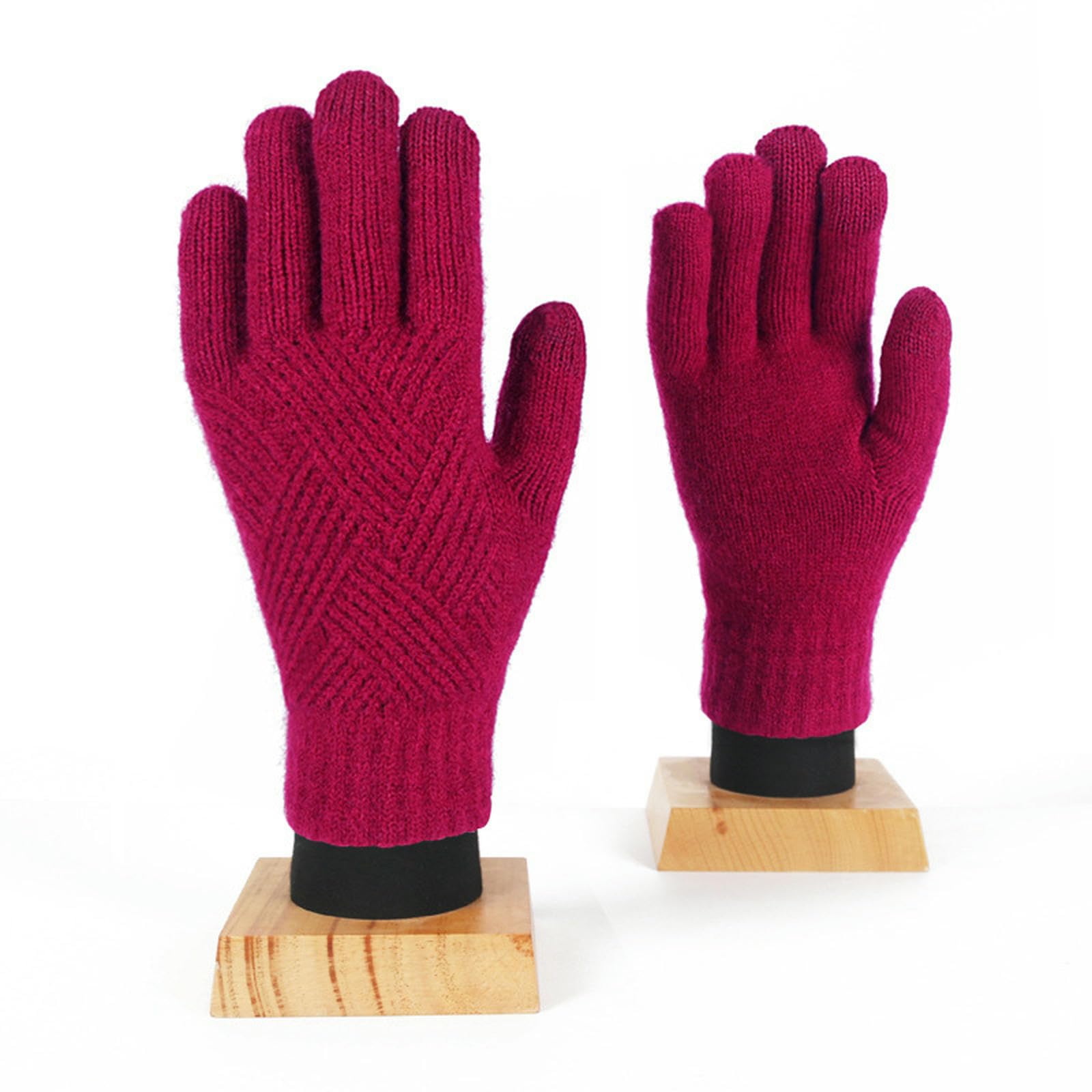 Guantes rojos de invierno para mujer con pantalla táctil y forro de doble capa