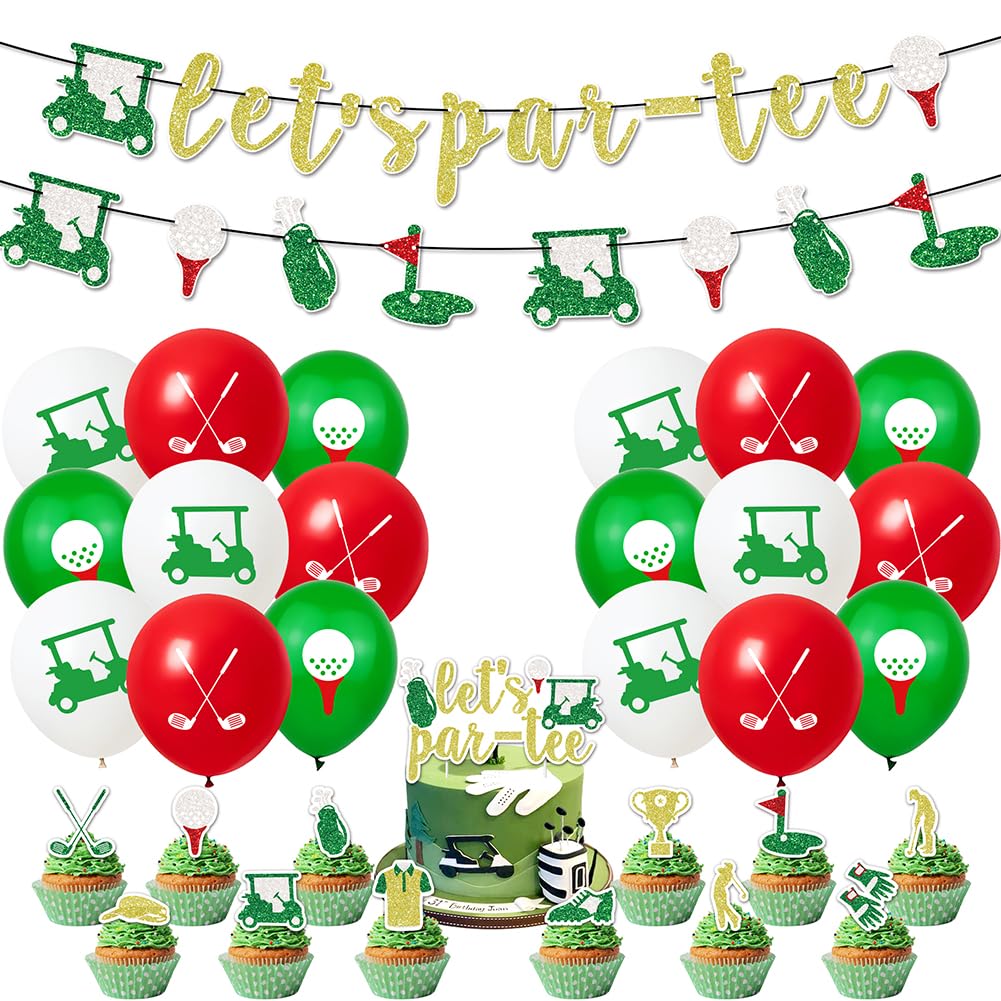 33PCS Let's Par tee Golf Themed Party Decorations, Funny Golf Club Balloons,Includes Happy Birthday Banner, Balloons, Cupcake Toppers, Suitable for Men, Golfer, Sports Fanatic, Par-Tee Decor