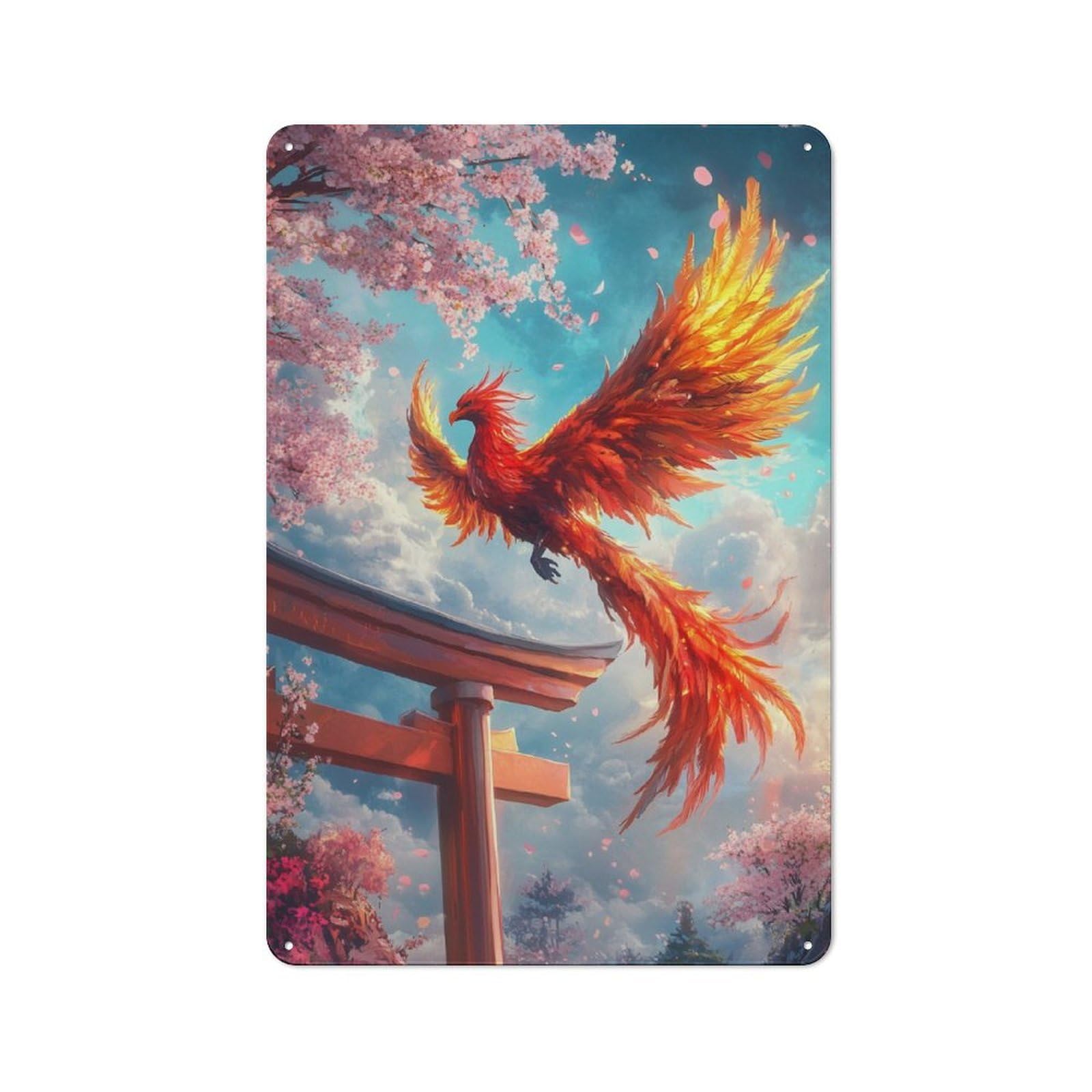 Junmoney Phoenixs Torii Gate Vintage Tin Sign 30X20cm With For Dining Room Or Kitchen, For Vintage Wall Decor Fans, For Metal Sign Collectors