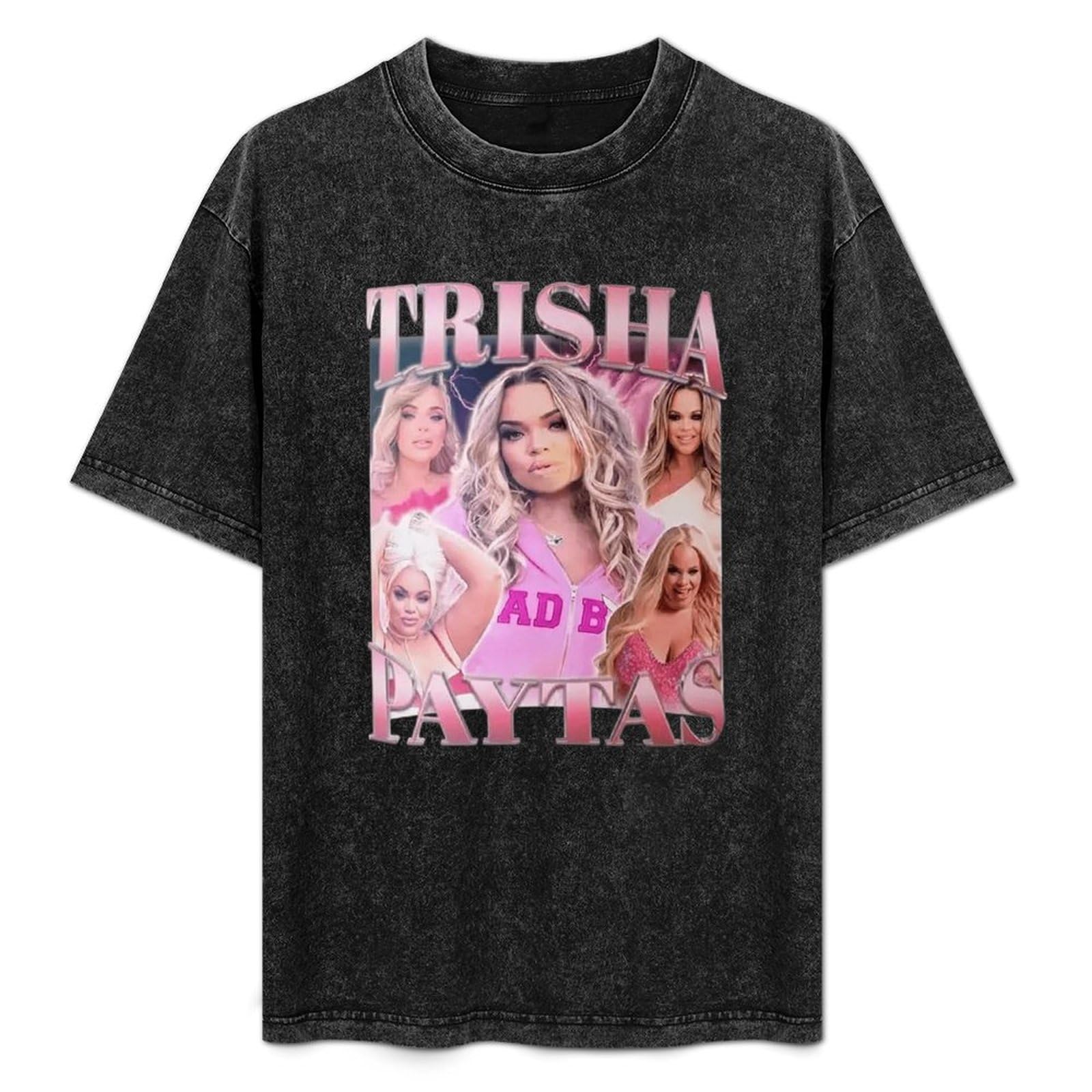 Trisha PAYTAS Summer Casual Tee Short Sleeve Crew Neck Cotton Tops Unisex Washed Vintage T-Shirt Black M