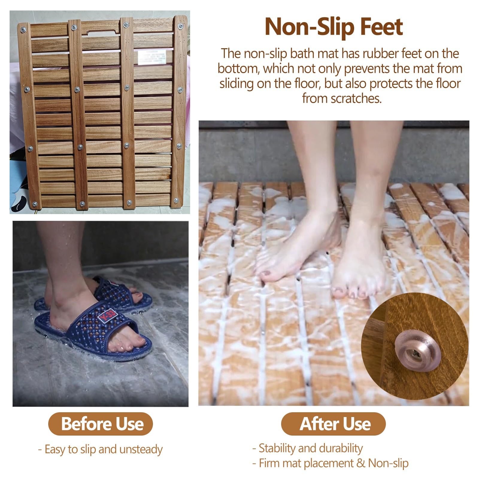 Genérico Alfombrilla de Ducha Exterior para la prevención de caídas en Personas Mayores, Alfombrilla de baño Lavable de Madera de Teca de Gran tamaño - Cuadrada/Rectangular, Alfombrilla de