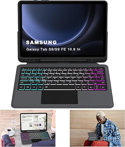 Miniatura 6 de Funda para Galaxy Tab S9 FES9 con teclado desmontable retroiluminación de 3 zonas de 7 colores, panel táctil inteligente, fundas de teclado