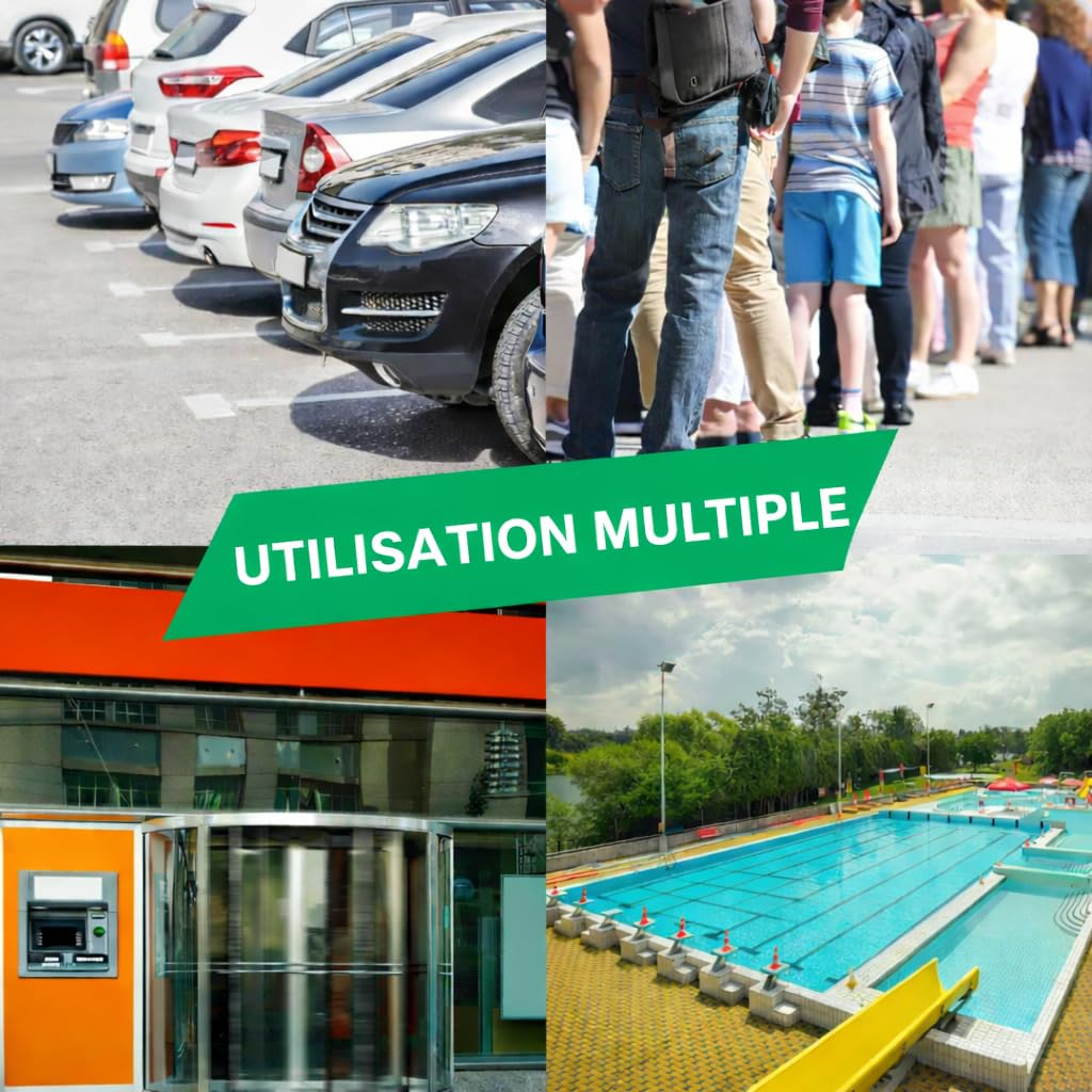 Lot de 6 Poteaux de Guidage 102 cm, Balises de Circulation avec Chaînes Plastiques et Base Remplissable d’Eau pour Parking, Gestion de Foule (Noir)