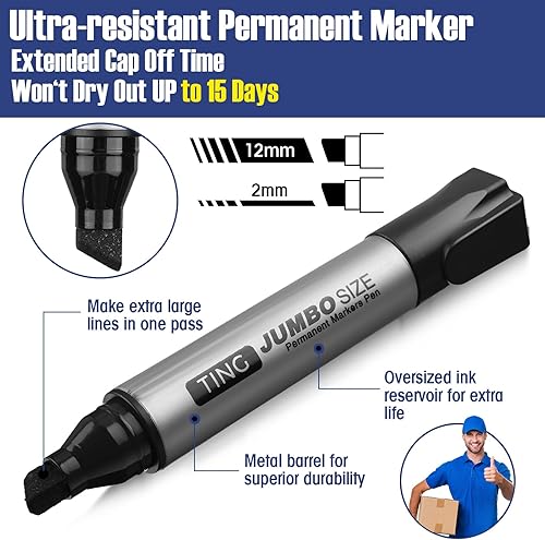 Miniatura 4 de Fuutreo Paquete de 10 marcadores permanentes jumbo a granel con punta de cincel grande, marcadores permanentes grandes y enormes, marcadores de