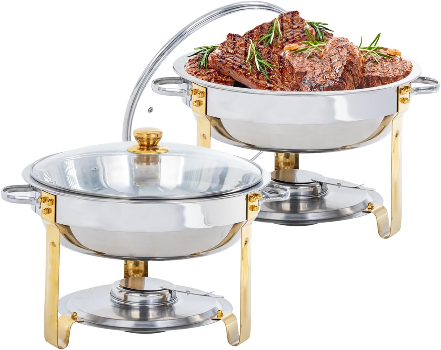 5QT Round Chafers for Catering Chafing Dishes for Buffet Gold Set 4 Pack,Chafers and Buffet Warmers Sets for Parties 2-pack