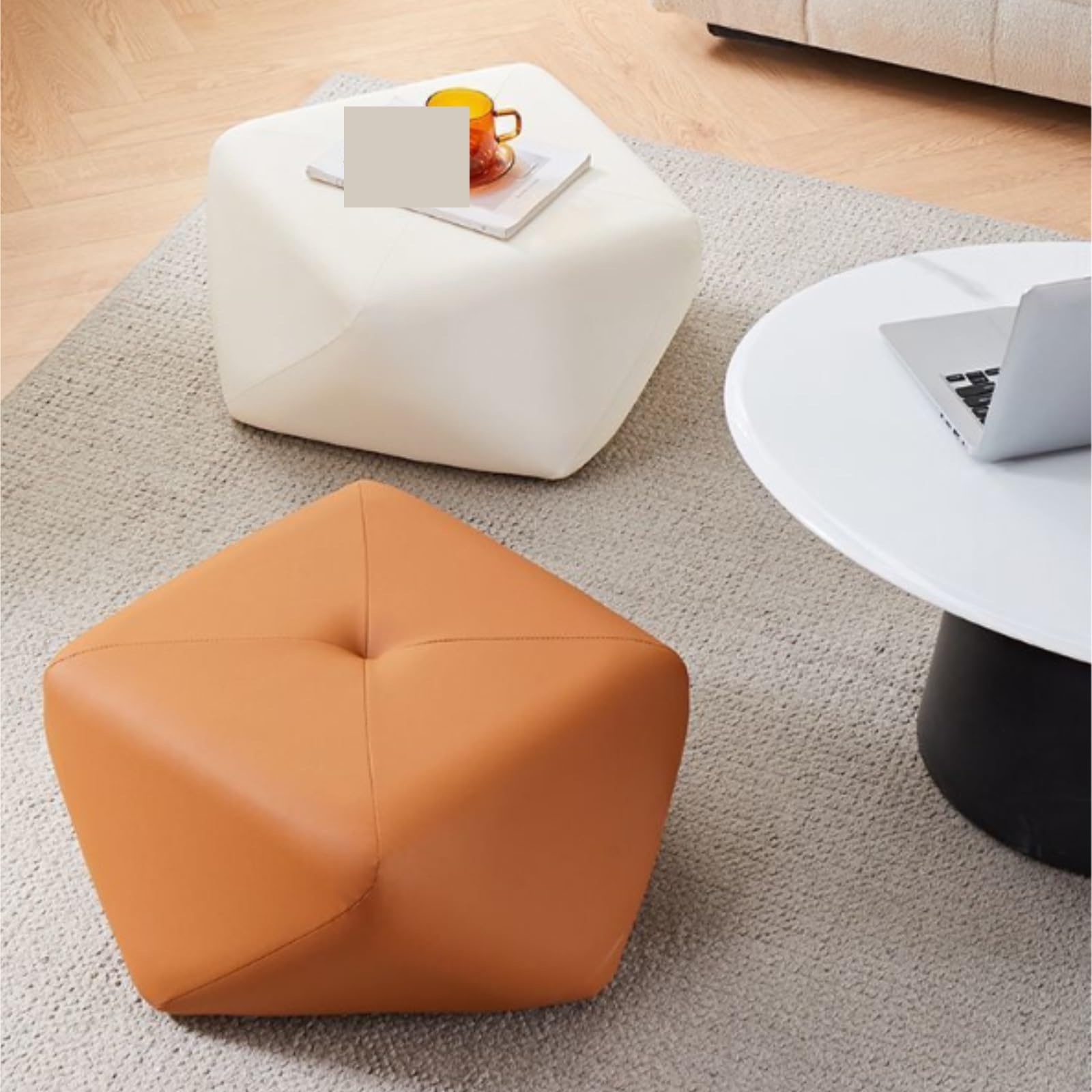 Ottomana Salón Taburete Bajo Octogonal Moderno De Cuero For Sala Estar Asiento Extra(Oranje)
