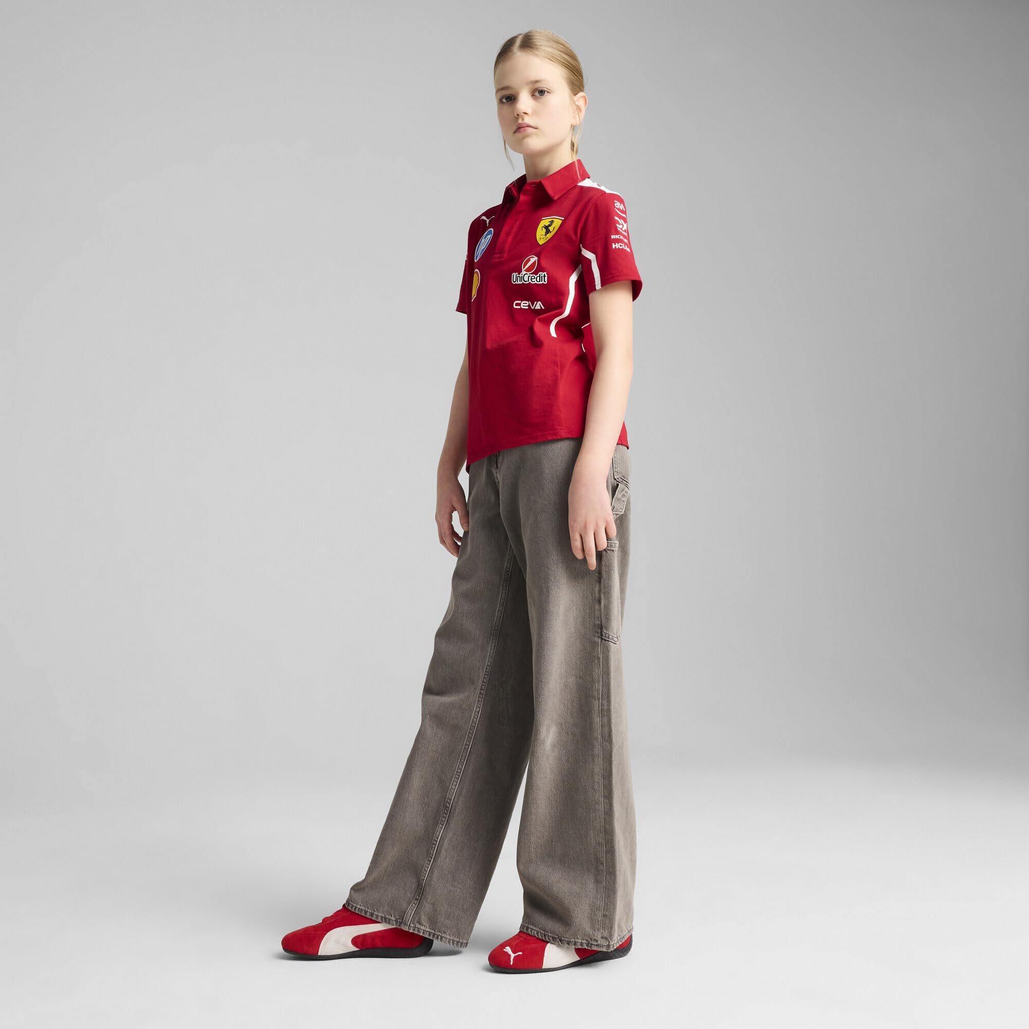 PUMA Scuderia Ferrari F1 Polo del Equipo 2025 para Niños - Rojo
