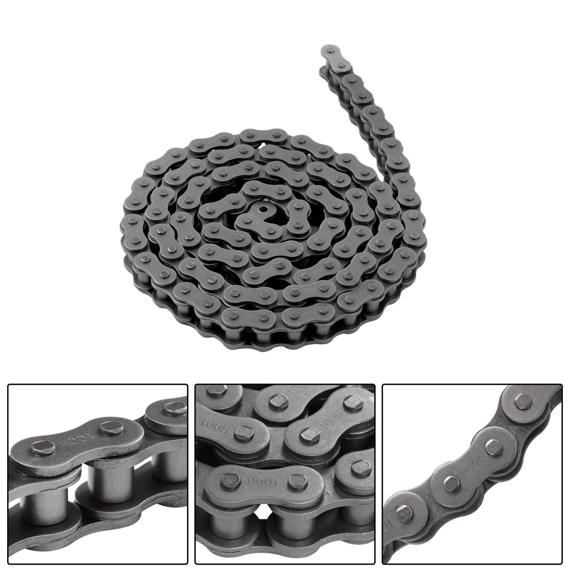 kimllier Cadena de rodillo resistente de 100 horas, 10 pies, con dos conectores, acero al carbono, paso de 1.25 pulgadas