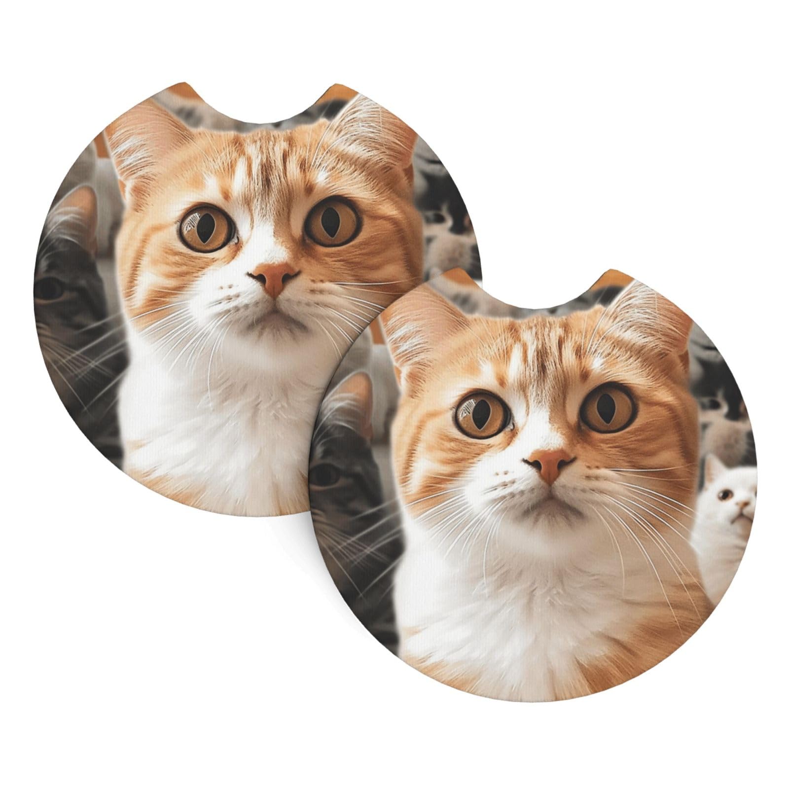2 Pack Car Coaster for Cup Holders Funny Pet Cat Car Cup Coaster 2.7" Neoprene Non-Slip Automotive Cup Mat Universal Auto Car Interior Accessories for Women Men Cup Pad